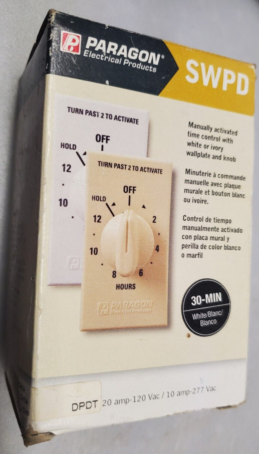 Paragon Manually Activated Timer Control SWPD30M NIB NOS, 0-30 minutes, White