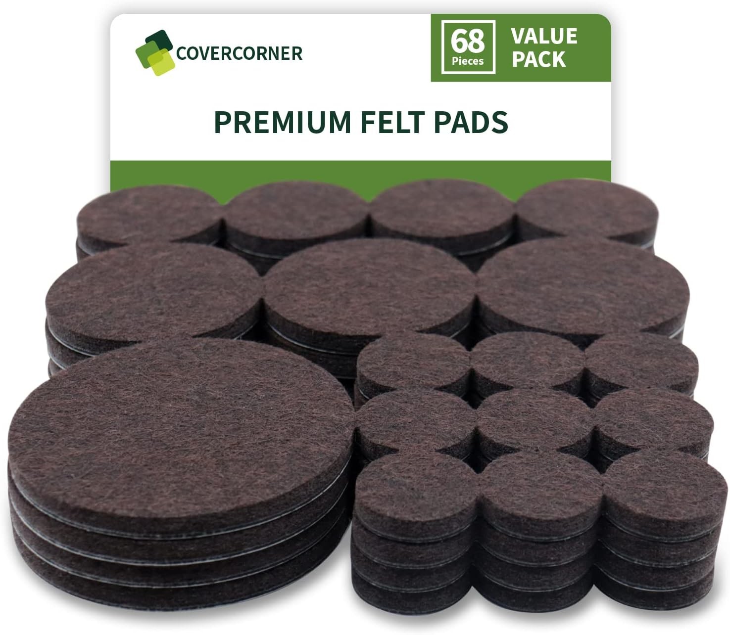 COVERCORNER Felt Furniture Pads 68PCS Value Pack Round Dark Brown, Brown