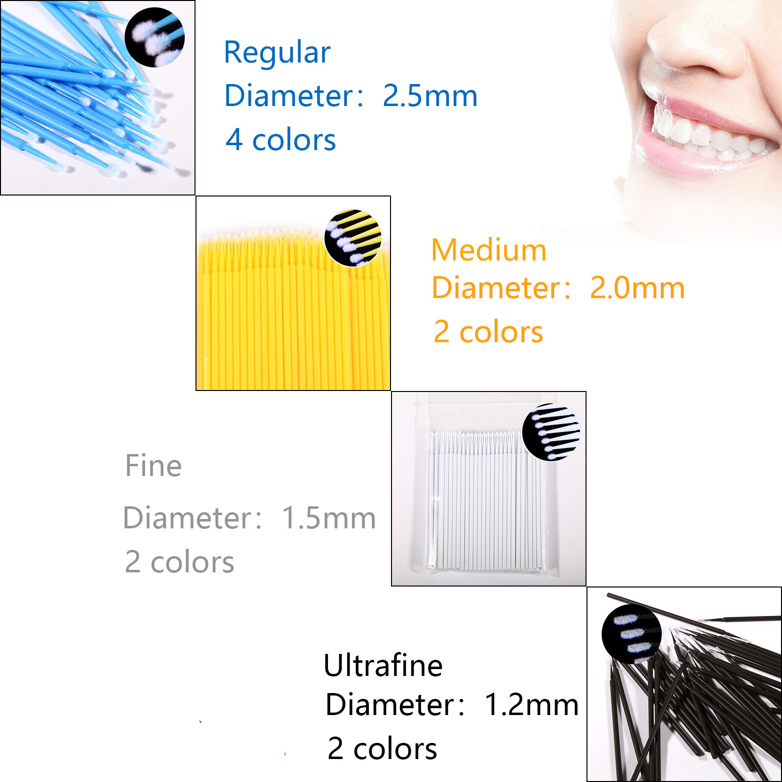 100pcs/pack Dental microbrush micro applicator tip regular/fine/ultrafine