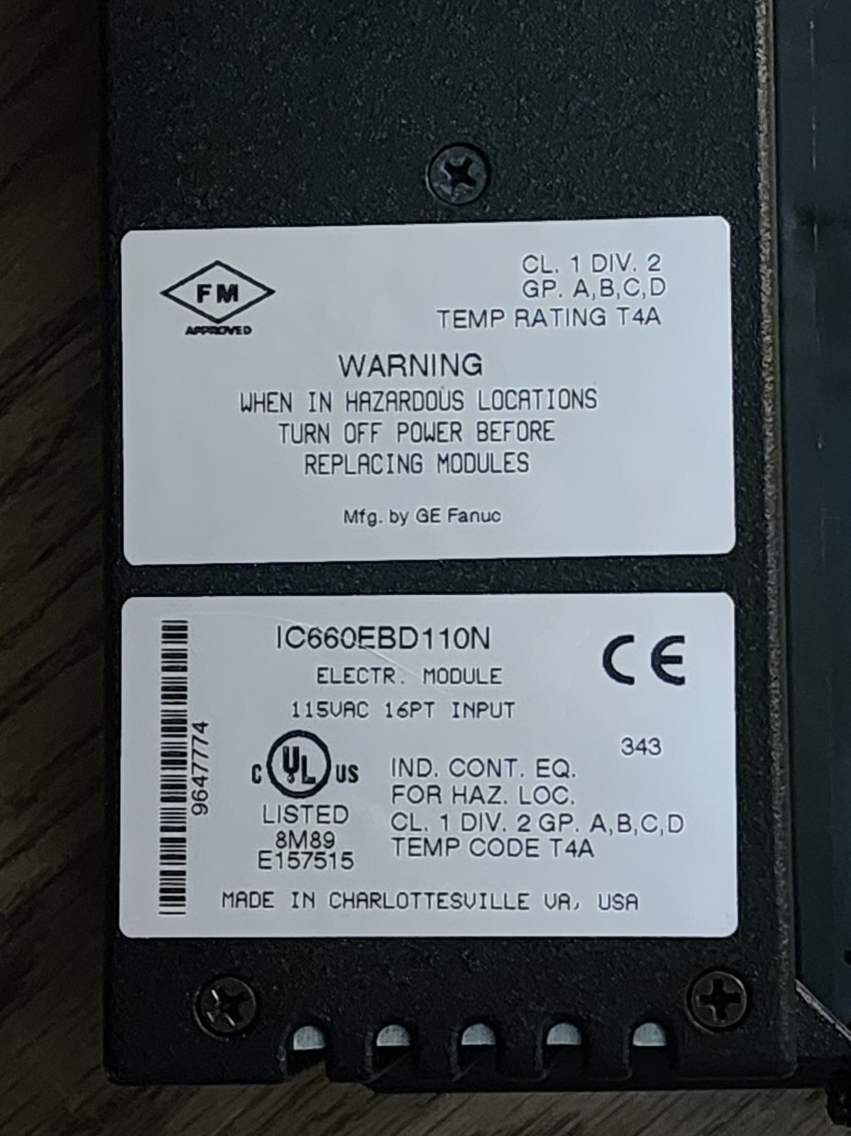 GE Fanuc Genius, Cat # IC660BBD110 Electronic Module 115VAC / 50/60Hz
