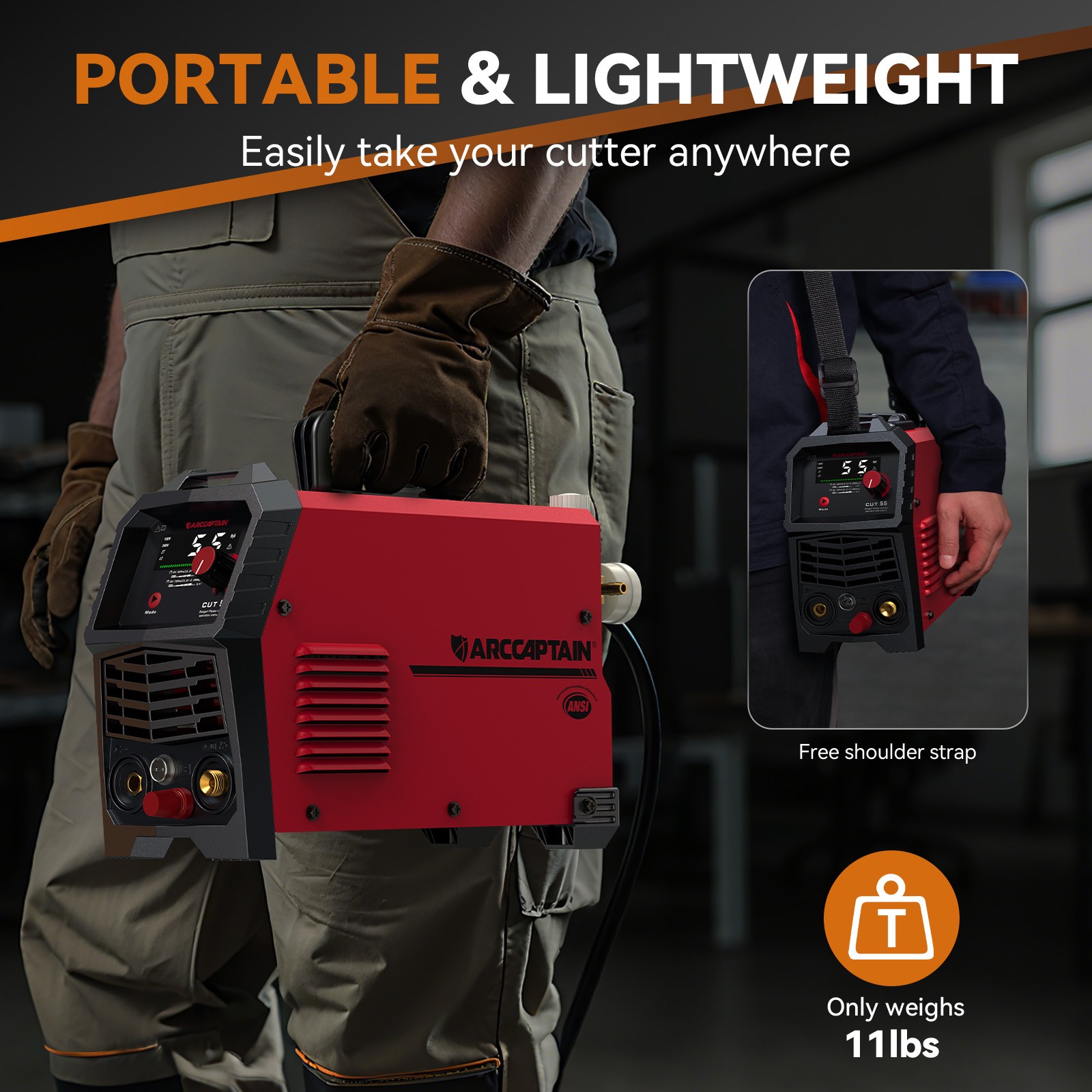 Arccaptain CUT55 LED Pilot Non-Touch Pilot Arc Plasma Cutter with Welder Helmet