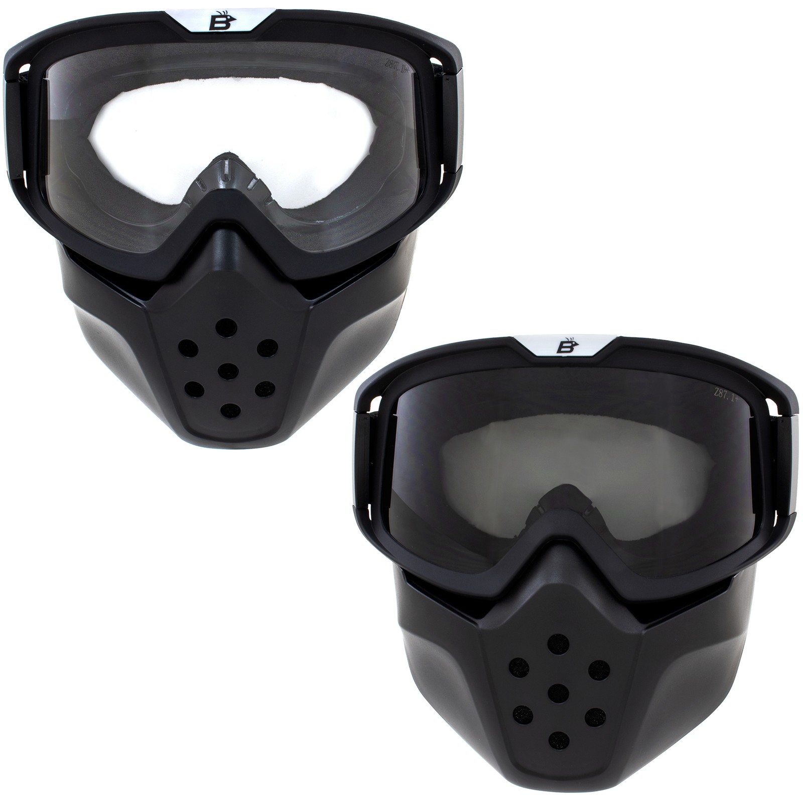 2 Pairs Birdz Pelican Mask Safety Goggles OTG Black TPU Frame w/Clear Smoke Lens
