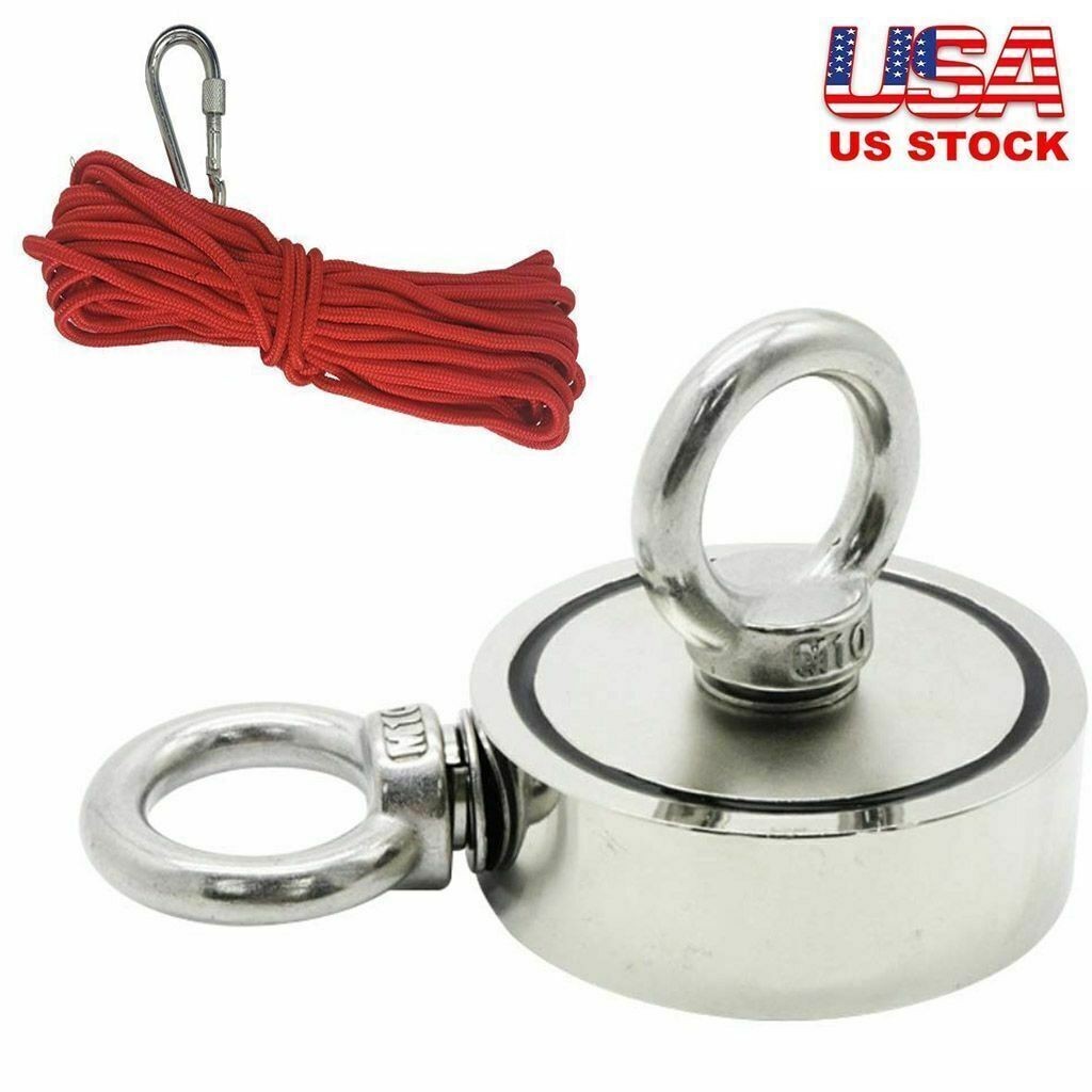 500/700lbs Double Sided Fishing Magnet Kit Super Strong Neodymium Carabiner Rope