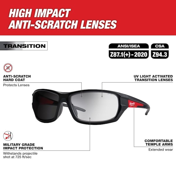 Milwaukee Tool 48-73-2128 Safety Glasses Anti-Scratch, Silver Lens, Full-Frame,