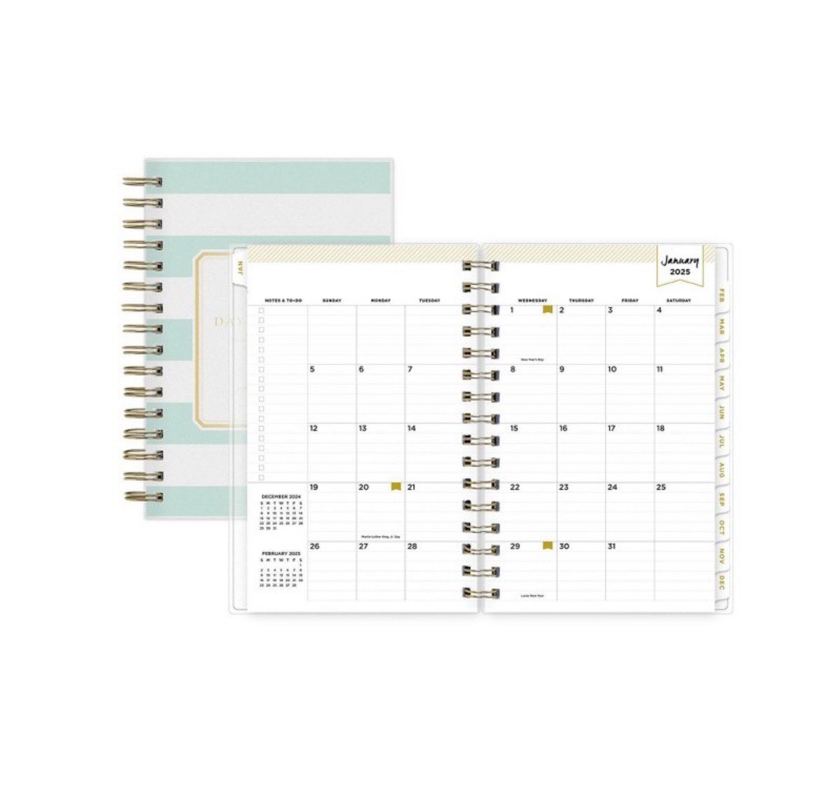 Day Designer 2025 Daily/Monthly Planner 8.15″x6.38″ Wirebound Rugby Stripe Mint