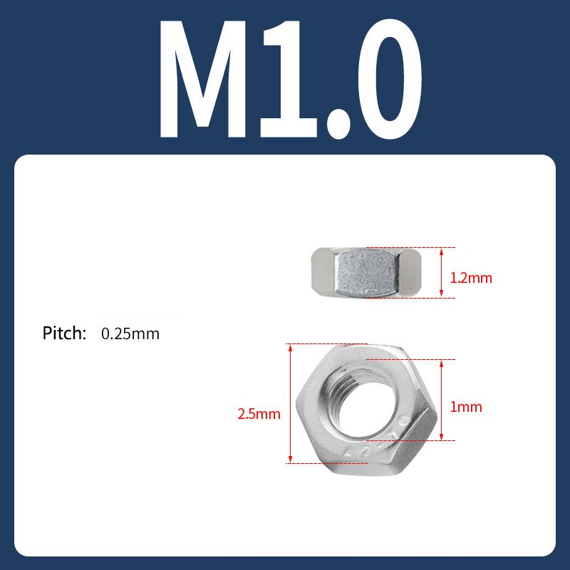 M1.0 M1.2 M1.4 to M64 Hex Full Nuts DIN 934 A2 & A4 Stainless Steel Hexagon Nuts