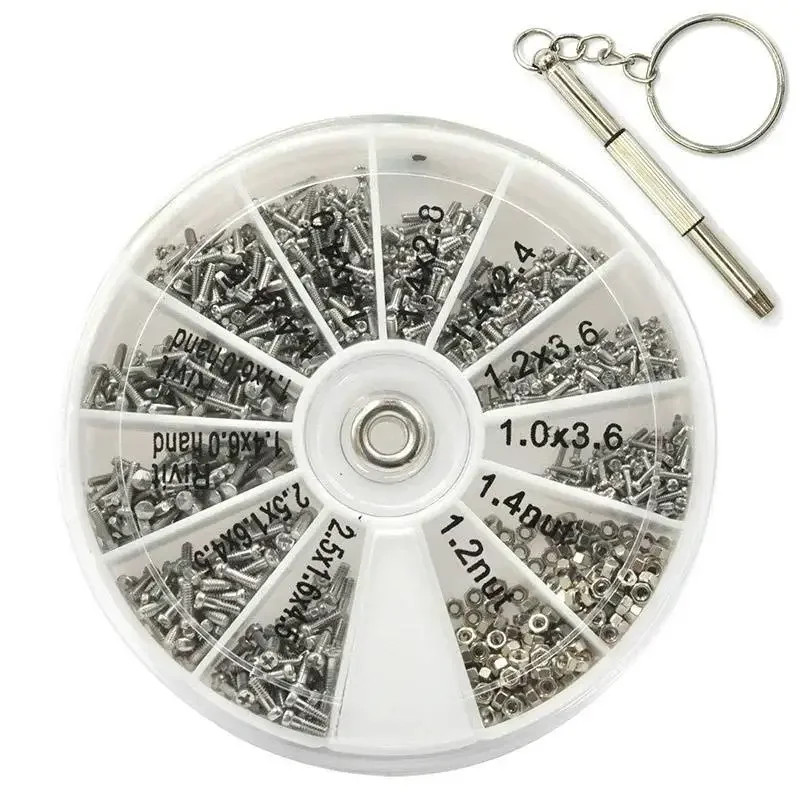 12 Kinds of Small Screws Nuts Assortment Kit M1 M1.2 M1.4 M1.6 Screw for Watches