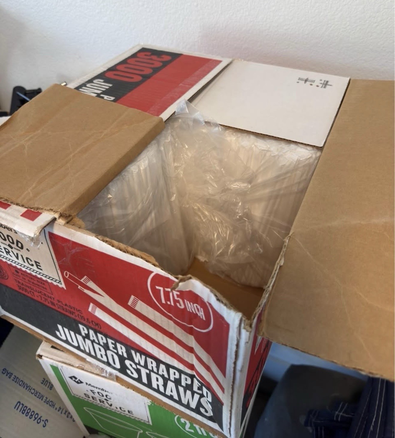 Open Box Of Individually Wrapped Straws 7.75in
