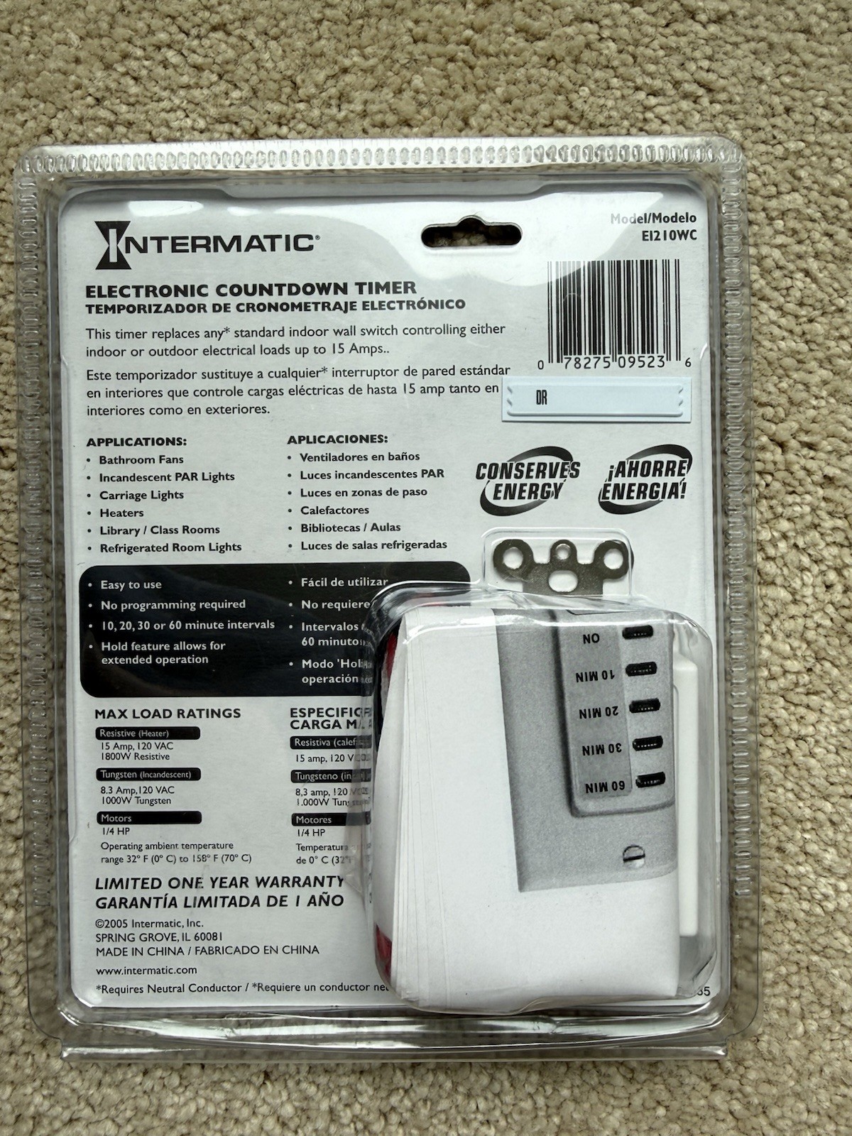 INTERMATIC EI210W Countdown Timer, White, 120V AC