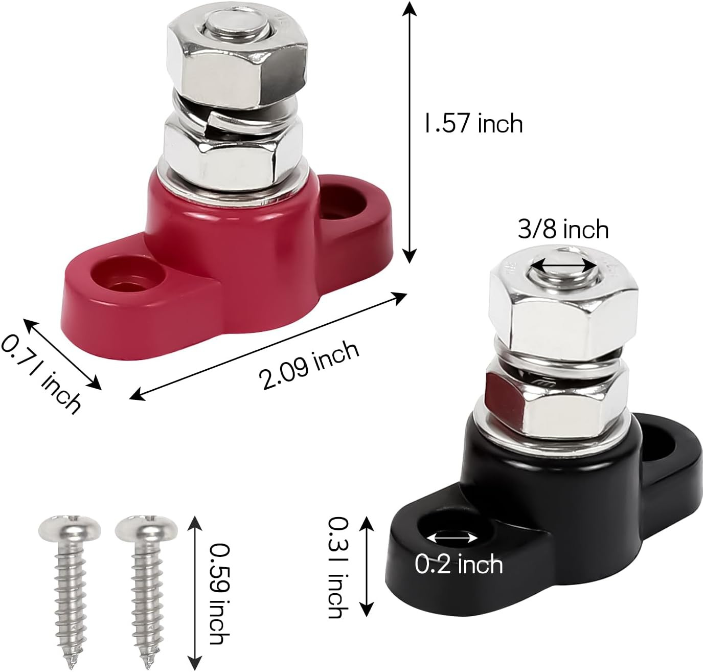 2PCS Single Stud Battery Junction Posts Block, 12V 3/8″ Insulated Battery Cable