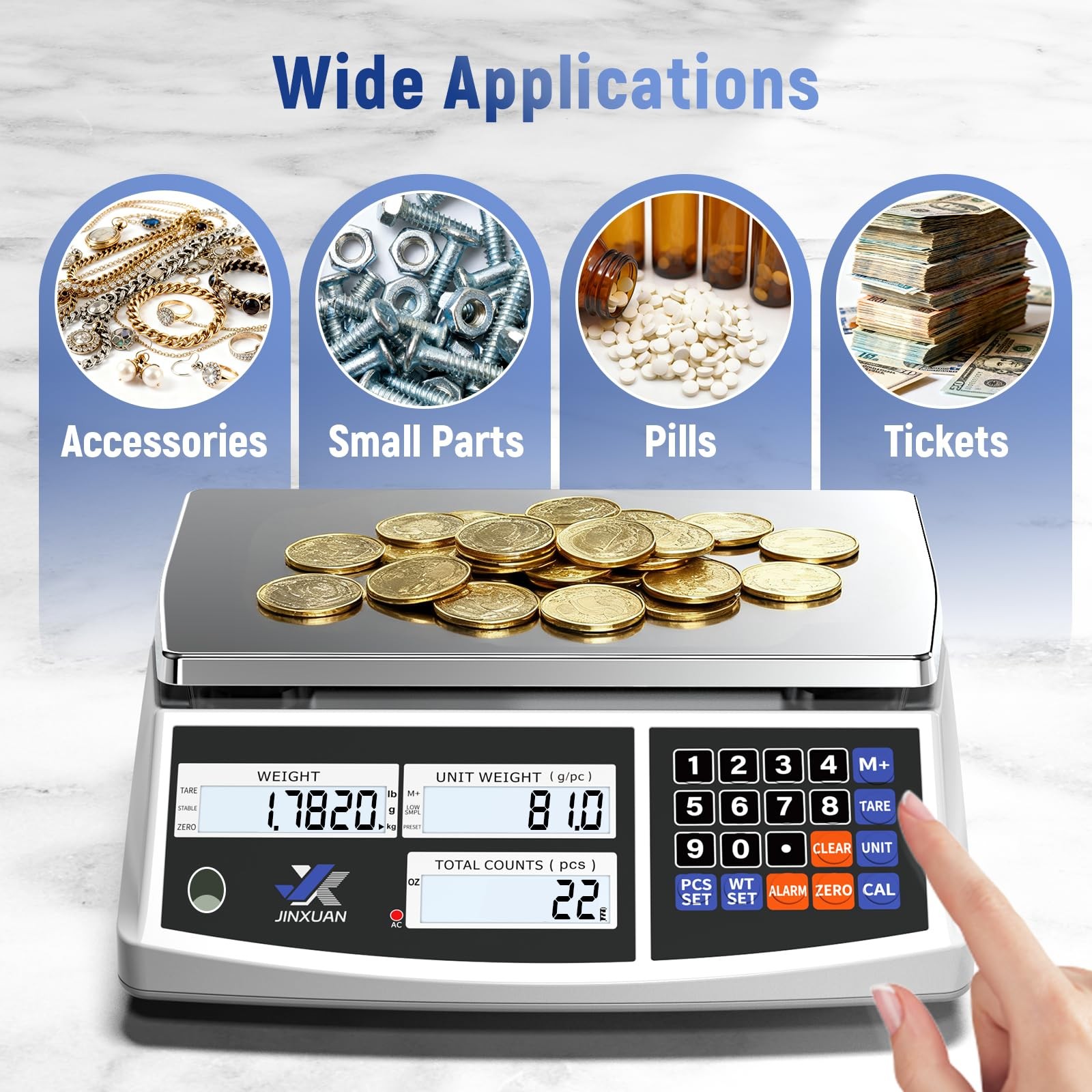 Industrial Counting Scale 66lb/30kg x 0.5g Digital Inventory for Silver