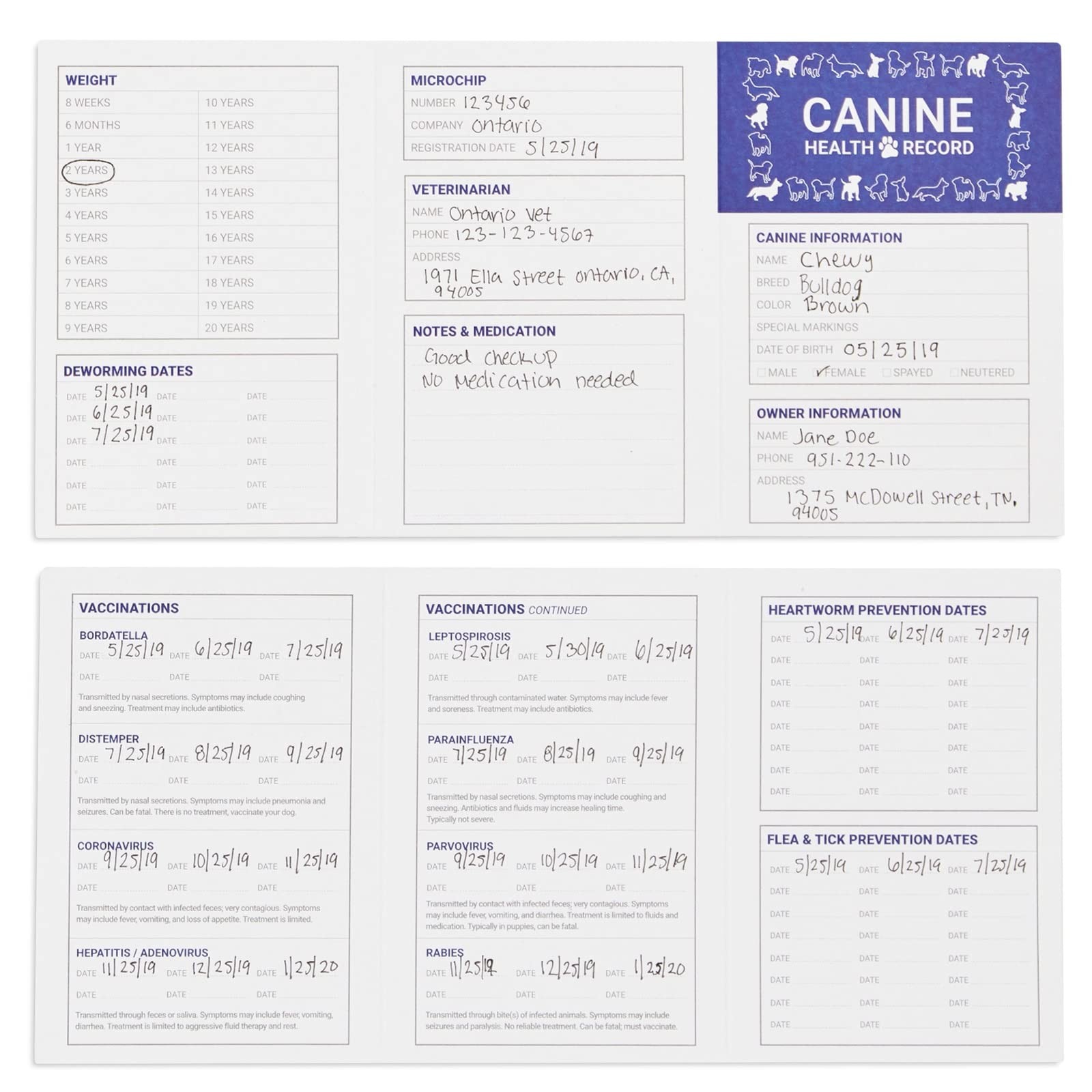 Juvale Puppy Record Card – Compact Portable Vaccination 24 Pack, White