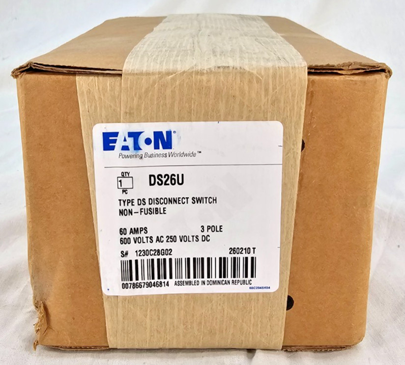 NEW – Eaton DS26U Type DS Disconnect Switch Non-Fusible 60A 3P 600V AC – 250V DC