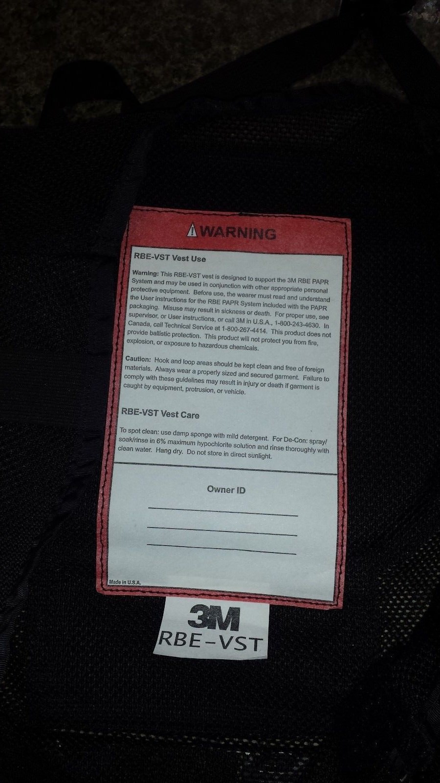 NEW 3M RBE-VST Vest For use with 3M Breathe Easy RBE PAPR Respirator Systems,