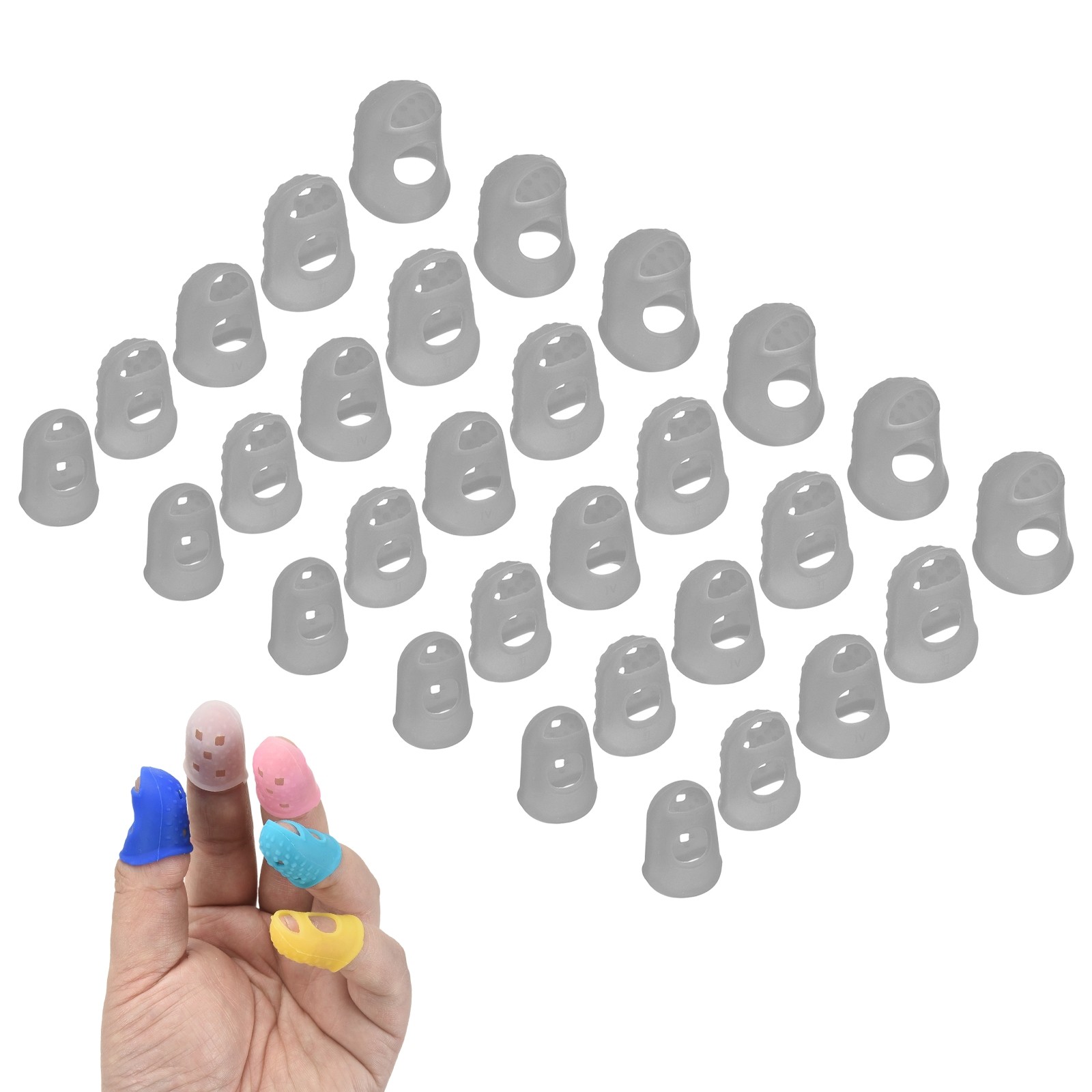30 Pcs Silicone Finger Tips, 18/20/21.5/23/25mm Reinforced Finger, Gray