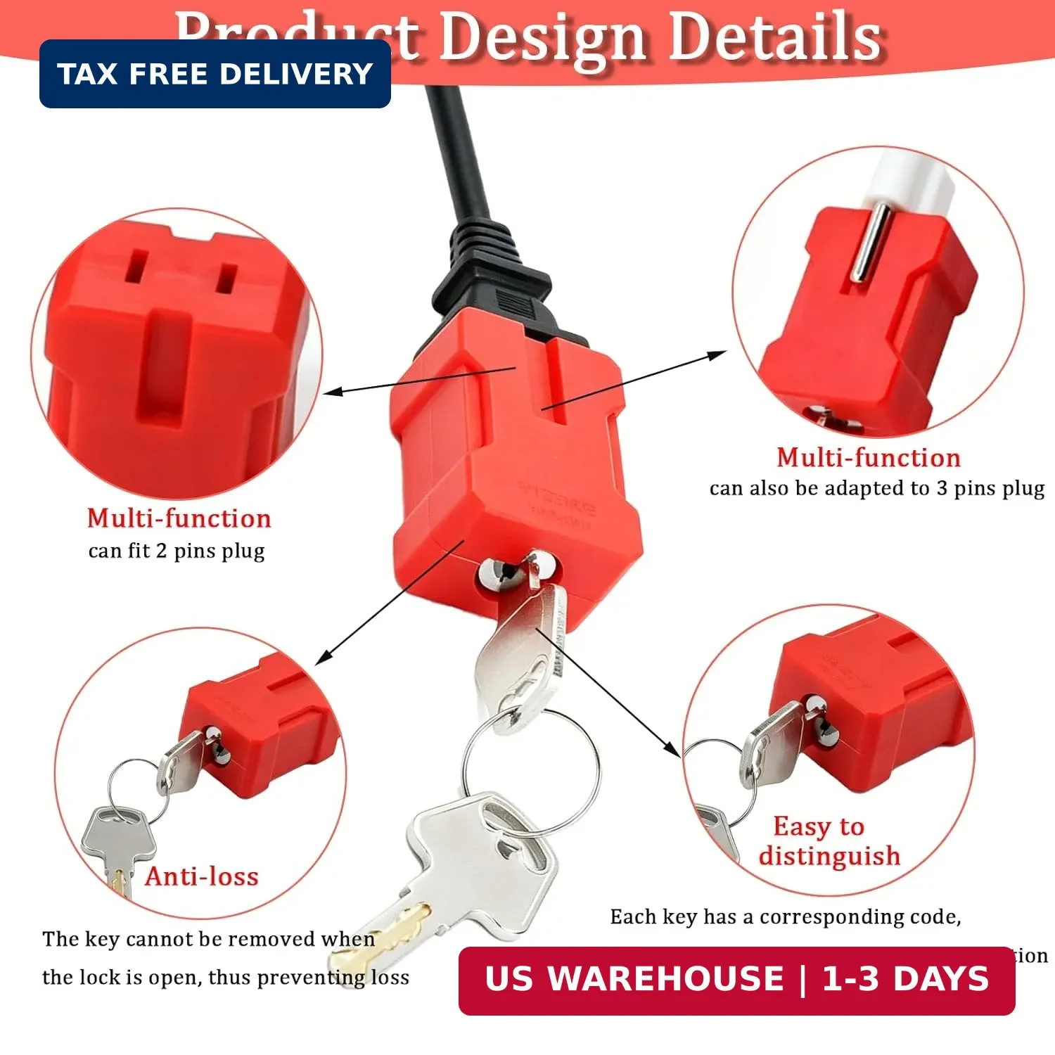 Plug Lock Electrical Cord Plug Lockout Device for Electrical Cord, 2 Pack Plug L
