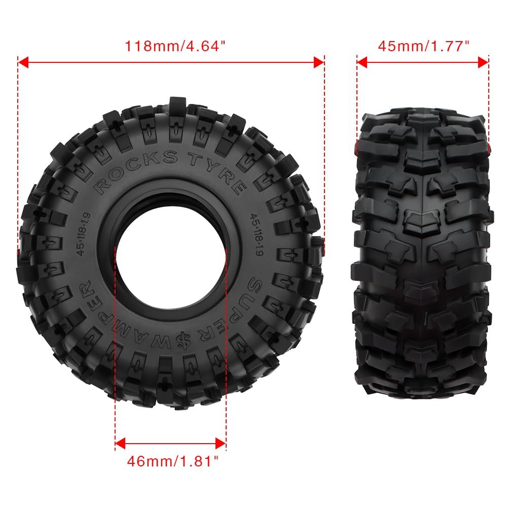 Globact 1.9 Crawler Tires 1/10 Rc Tires Rubber Tires 118 45Mm For 1/10 Trx4