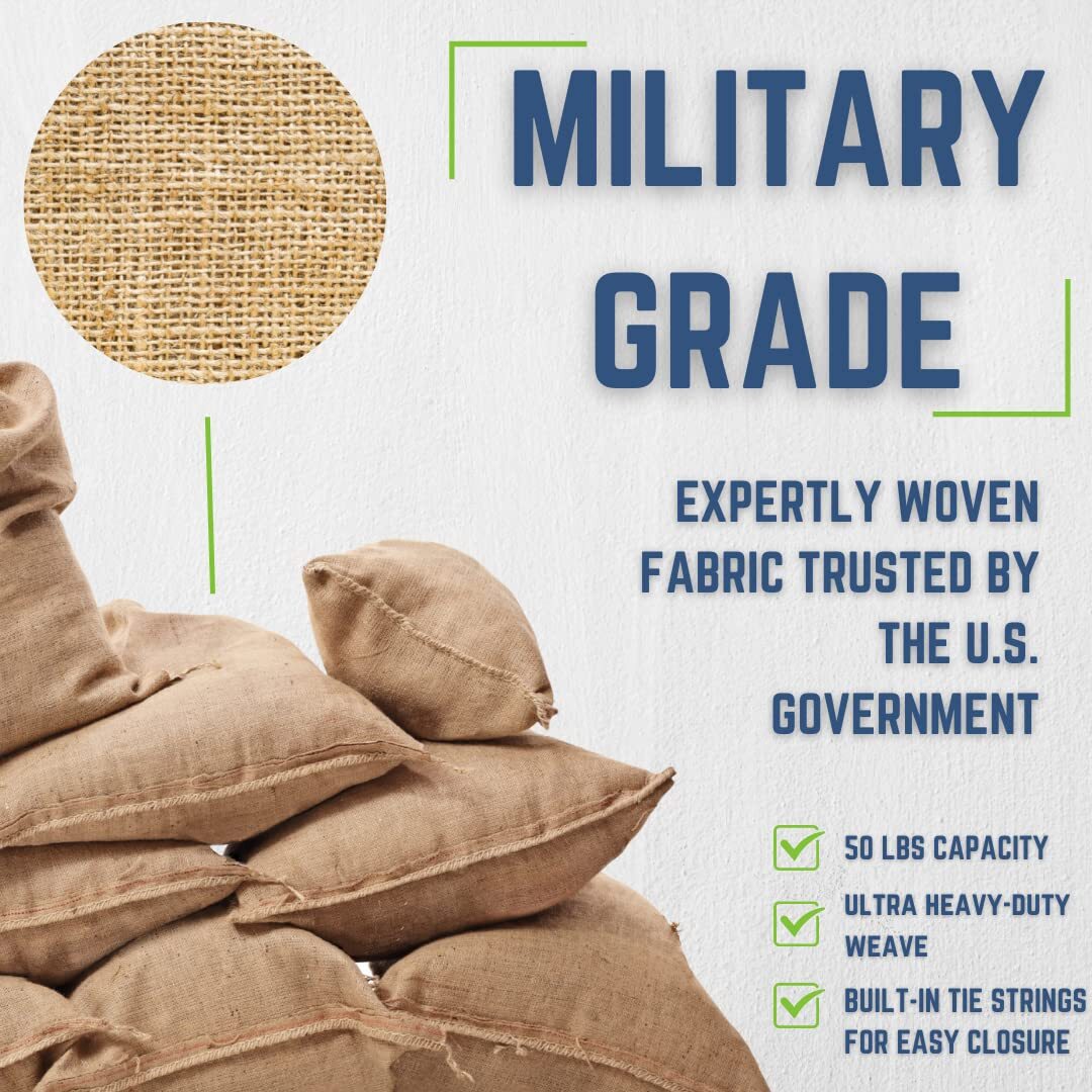 DURASACK Heavy Duty Burlap Sand Bags with Tie Strings Empty Sand-Bags for