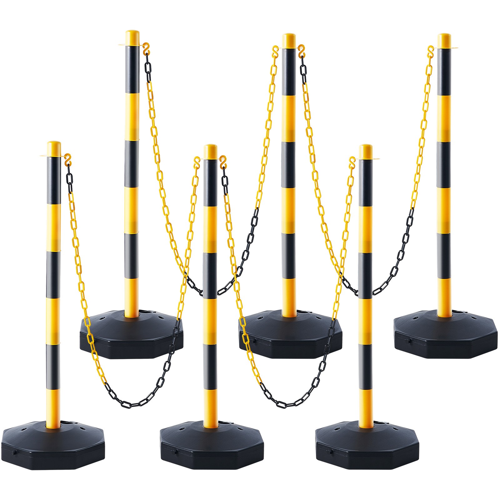VEVOR 6PCs Traffic Delineator Post Cones with Fillable Base 8FT Chain Adjustable