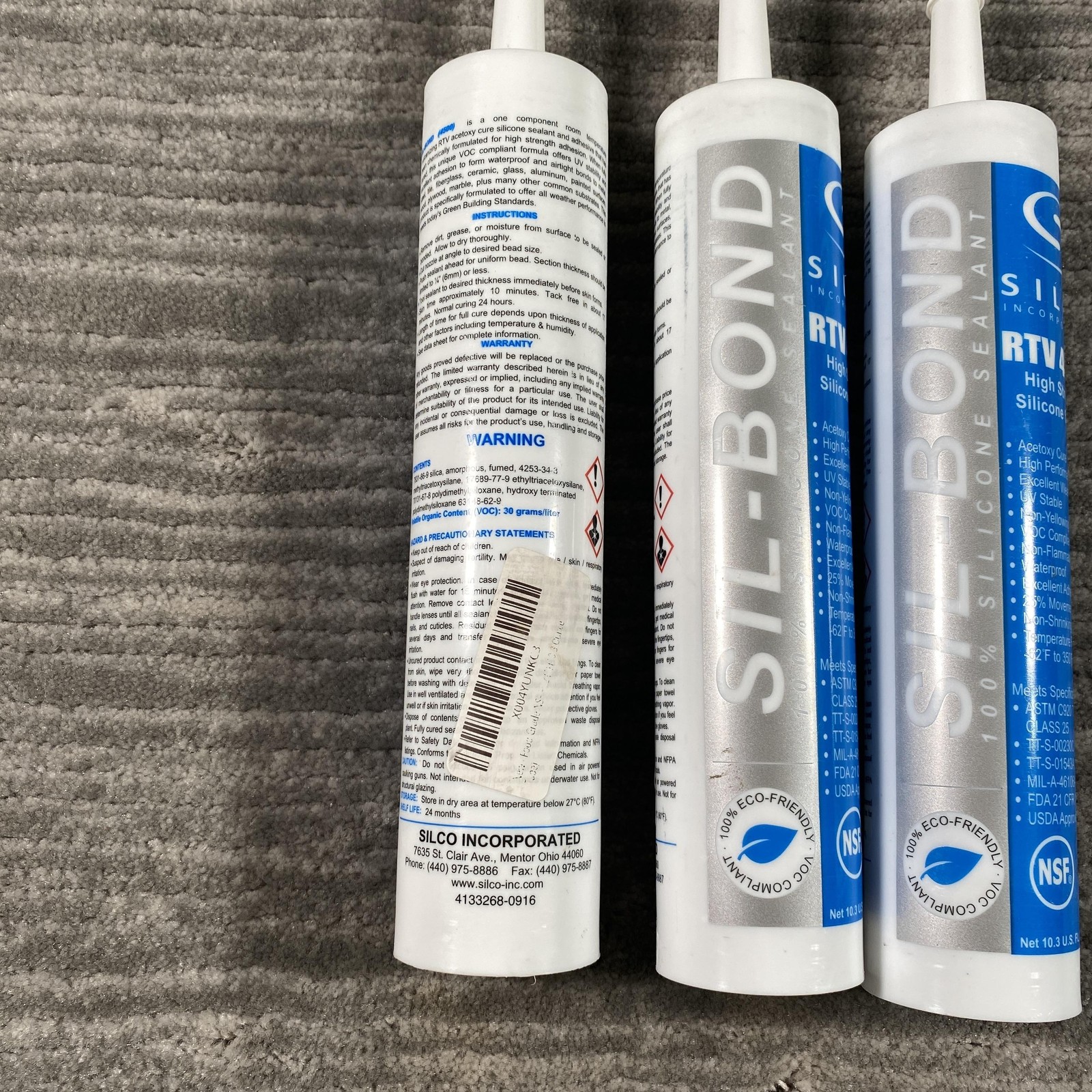 Silco Sil-Bond RTV 4500 High Strength Silicone Caulk 3 Tubes Clear 10.3oz