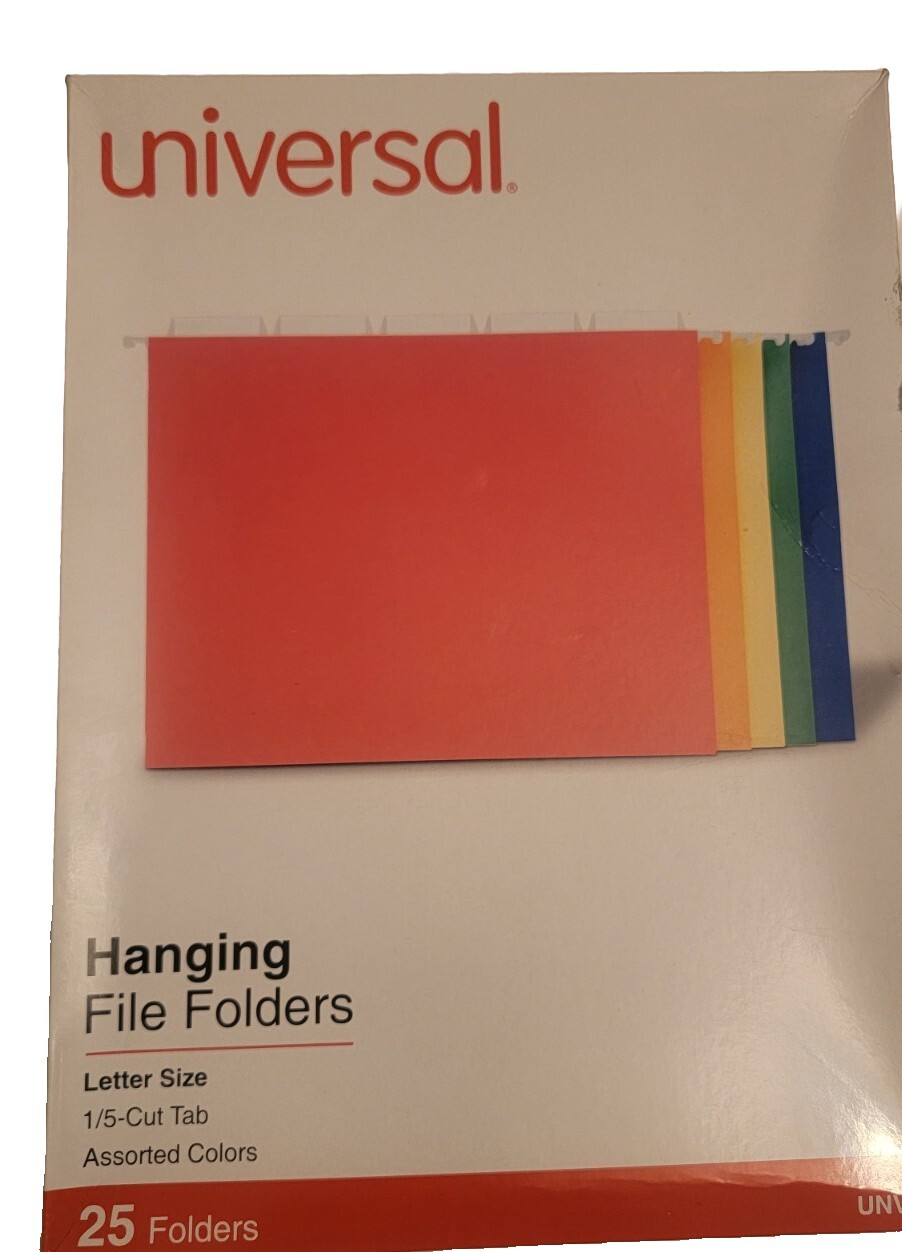 UNIVERSAL Hanging File Folders 1/5 CutTab Assorted Colors Box Of 25 Folders.