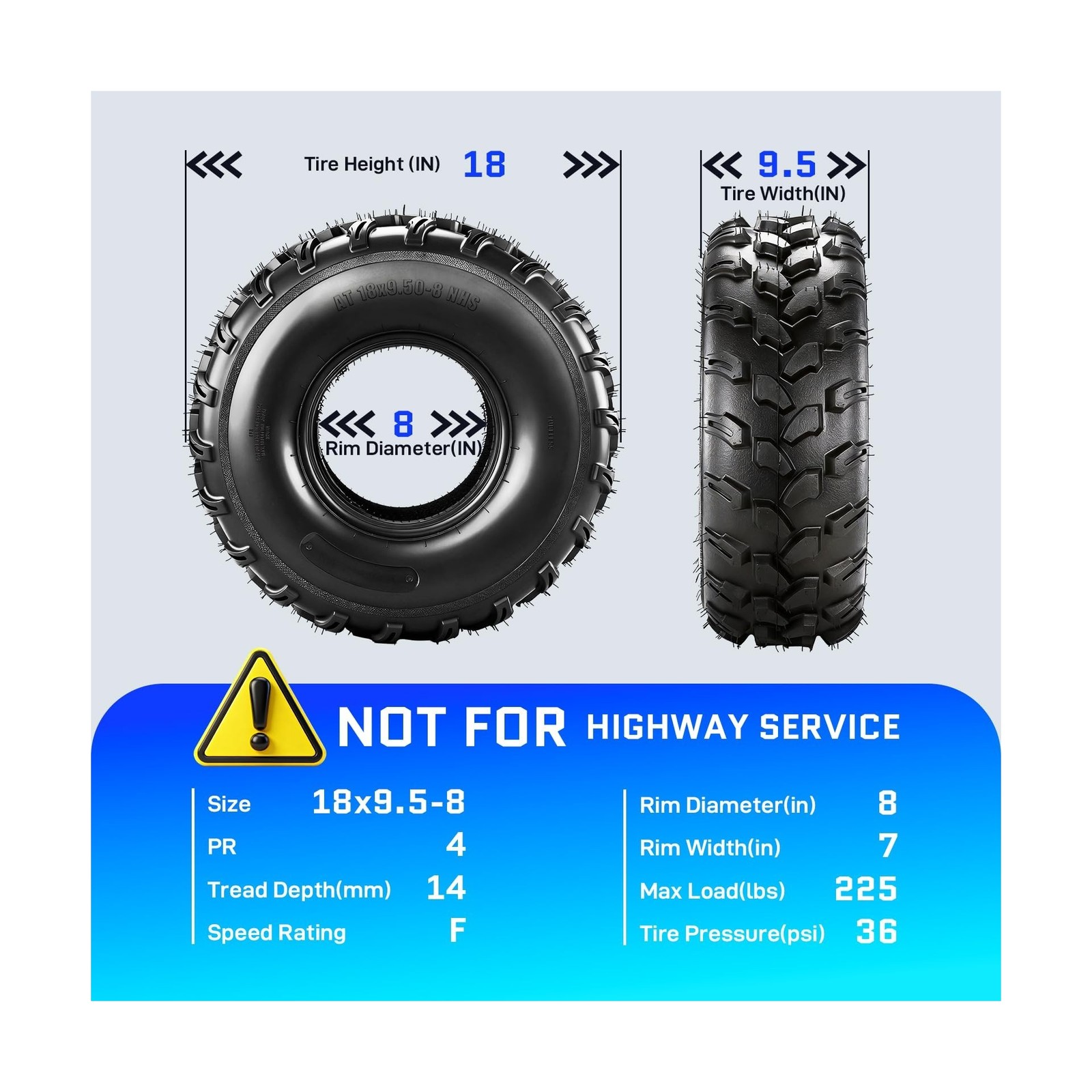 18×9.50-8 ATV Tires,4PR All-Terrain Tires,Tubeless,Pack of 2 | 18×9.50×8 ATV …
