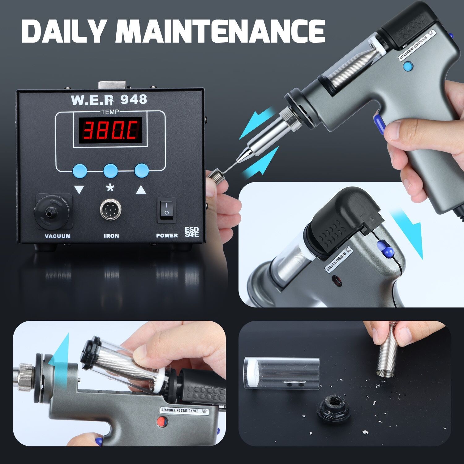 WEP Desoldering Station Powerful Sucker Electric Suction Tin Gun Soldering Iron