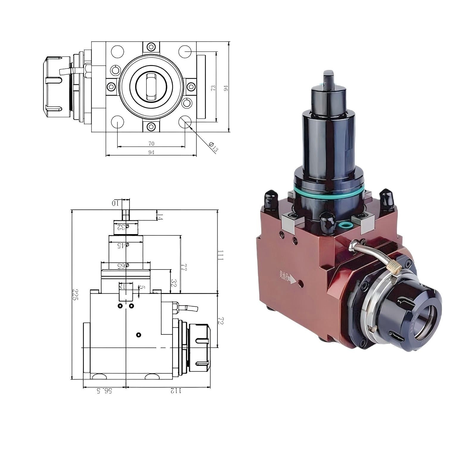 BMT40 BMT45 BMT55 BMT65 Driven Tool Holder 90 ° / 0 ° BMT Power Head