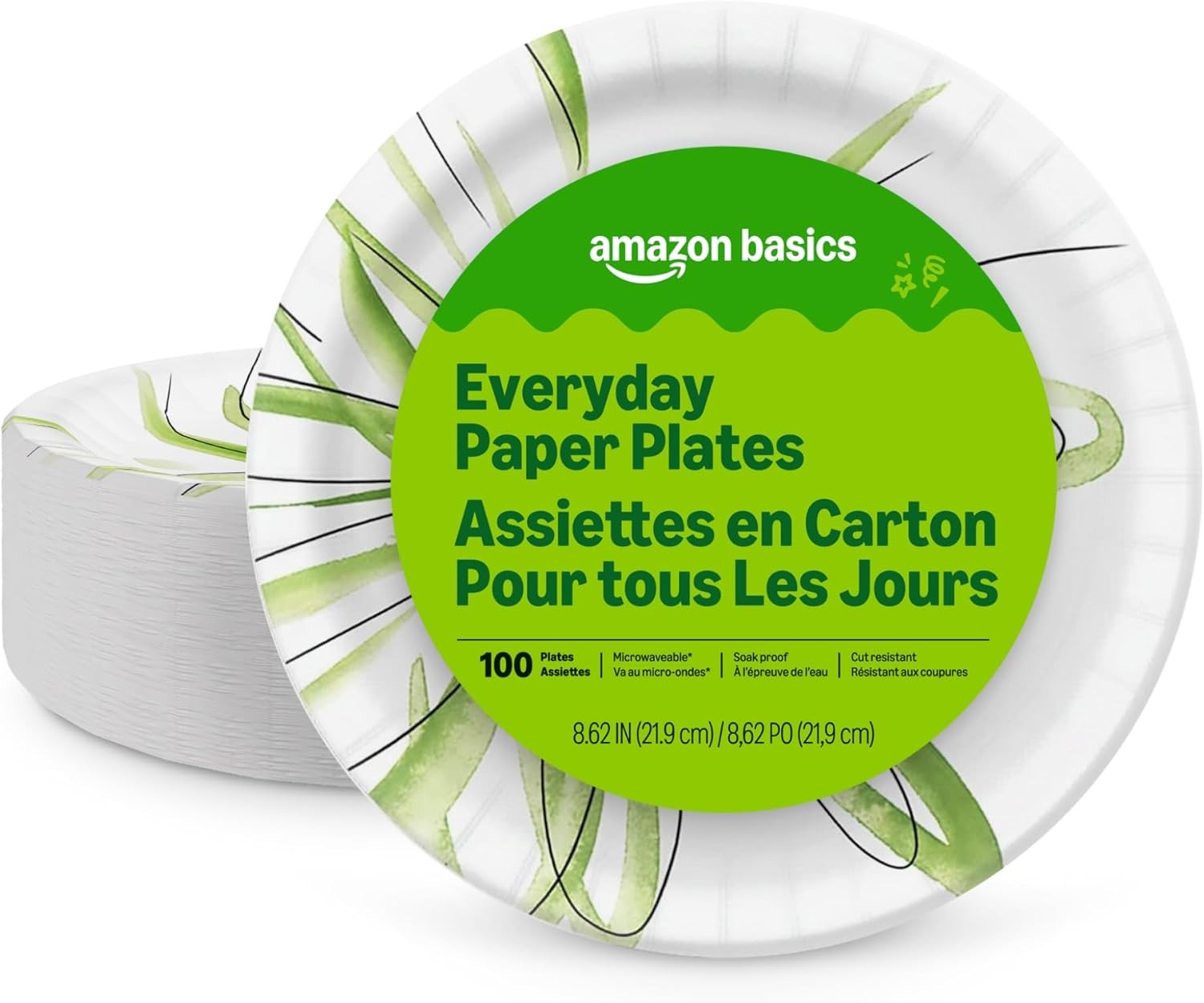 Everyday Disposable Paper Plates, 8.62 Inch, Microwave-Safe, Cut R
