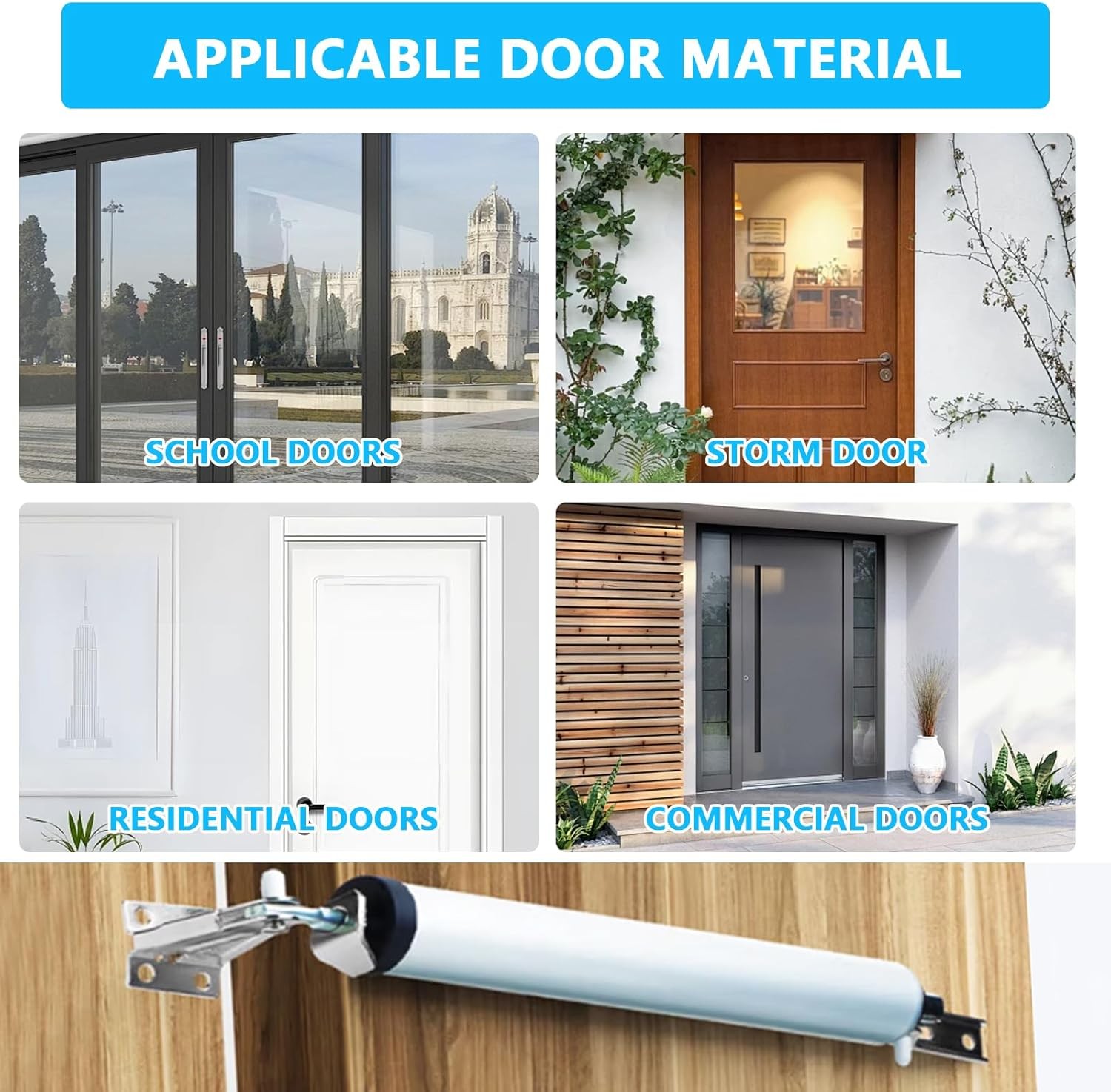 Pneumatic Screen & Storm Door Closer Kit Adjustable Heavy Duty Hardware White