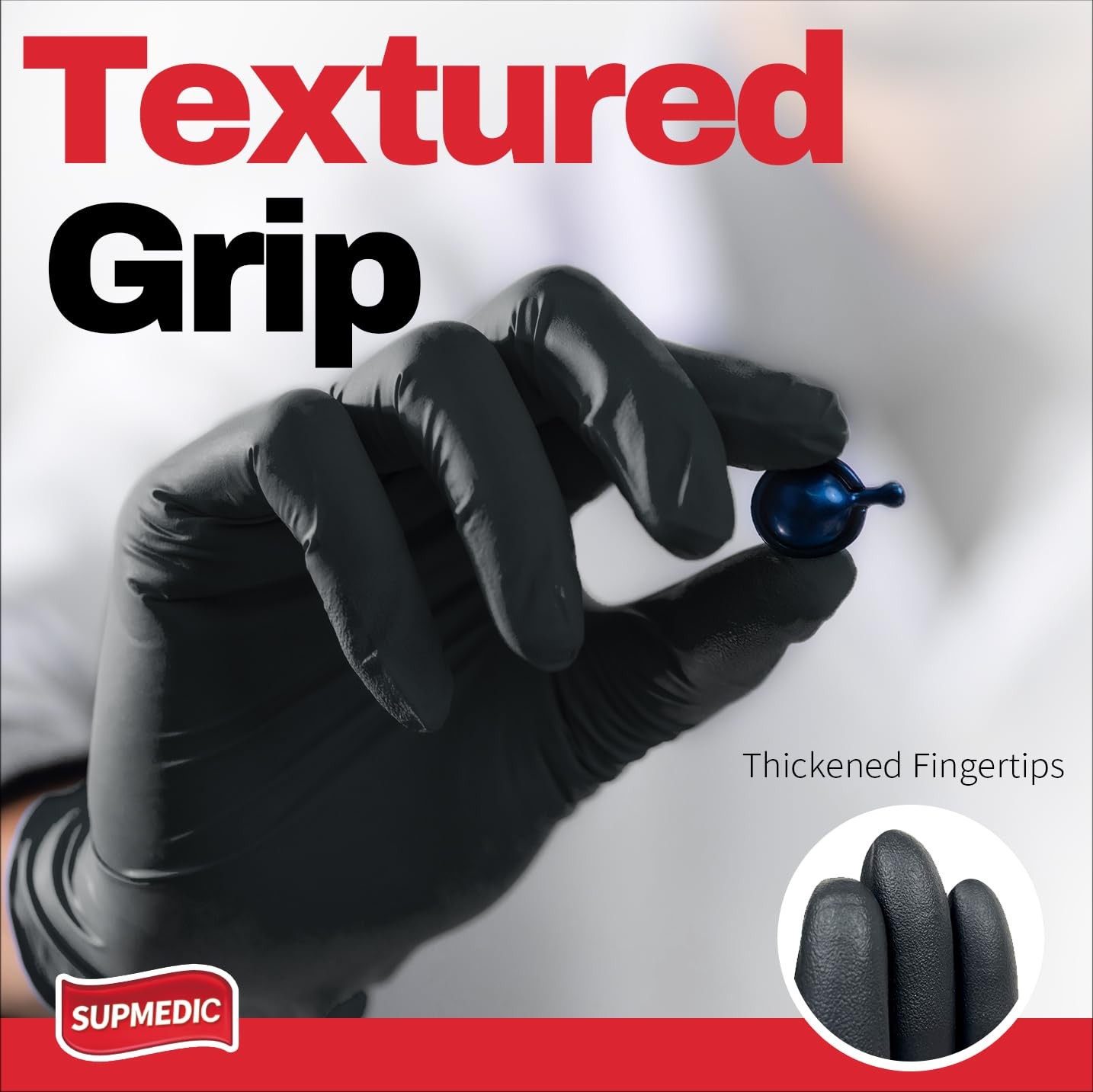 Supmedic Black Nitrile Exam Gloves, 5 Mil Chemical Large, (Black) Large