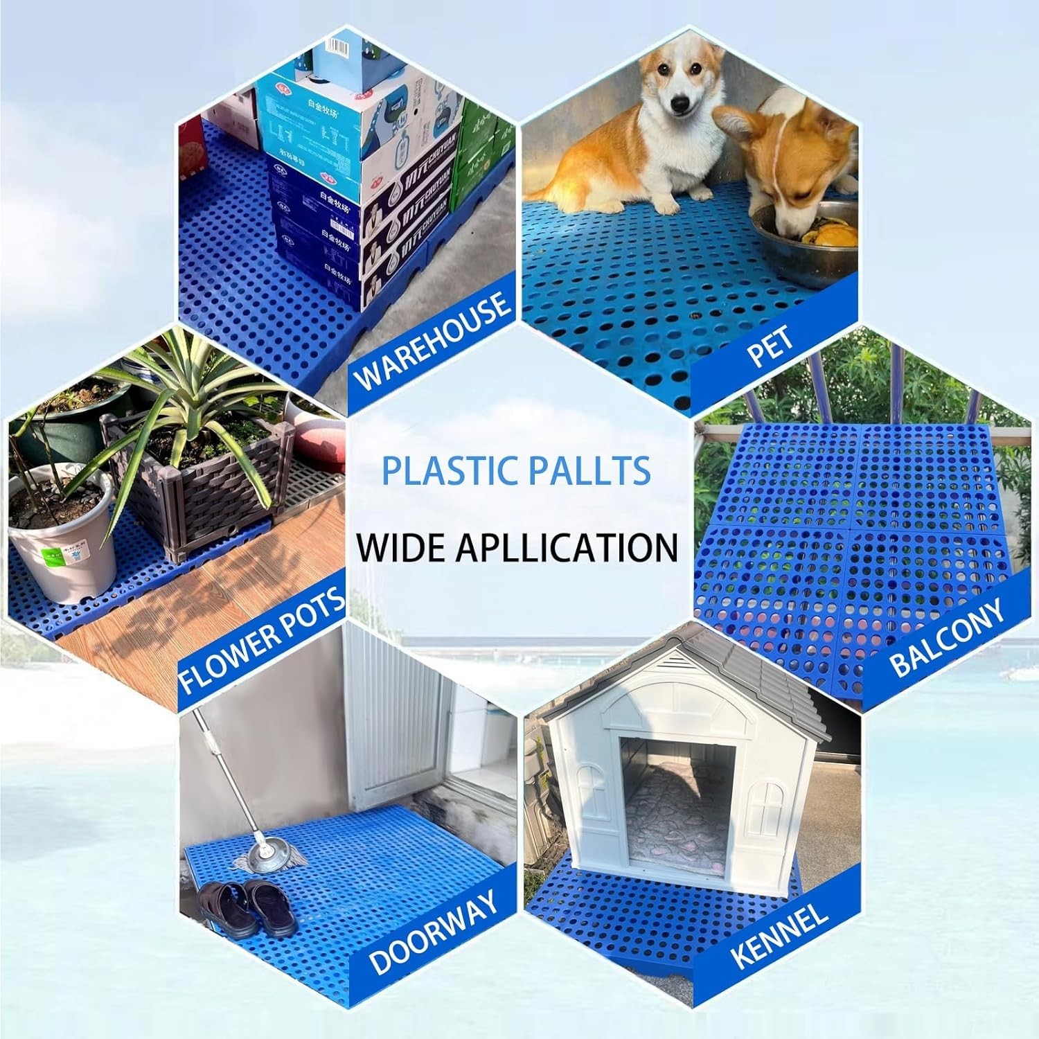 Durable Blue Plastic Storage Pallets for Basement and Garage – 4-Pack, 1000 lbs