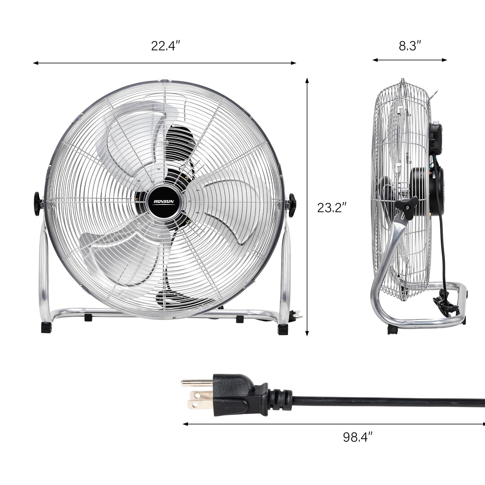 ROVSUN 20 Inch High Velocity Metal Industrial Floor Fan, 3-Speeds for Garage Gym