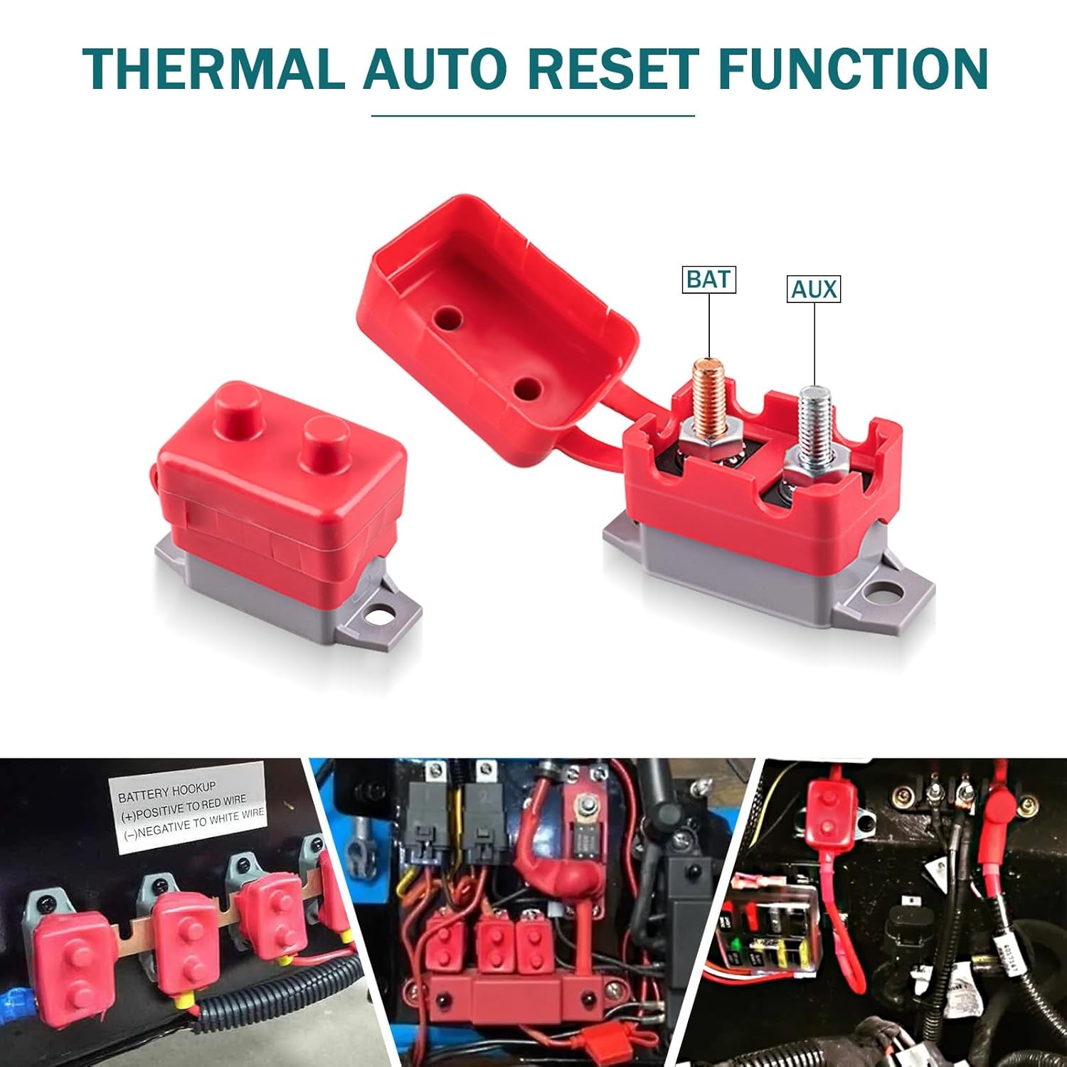 2 PCS DC 12V – 24V 50Amp Automatic Reset Circuit Breaker for Car, ATV, 50 Amp