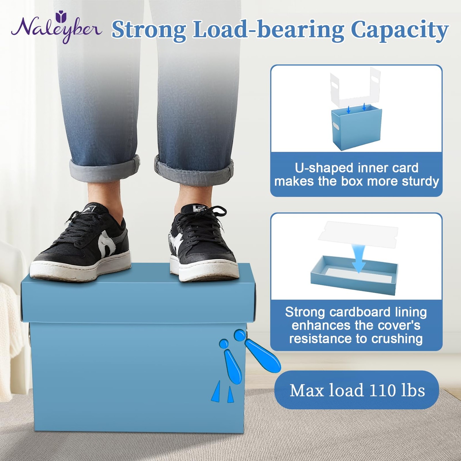 Naleyber File Organizer Box with Lid & Handle, Thickened 2 Pack, Dusty Blue