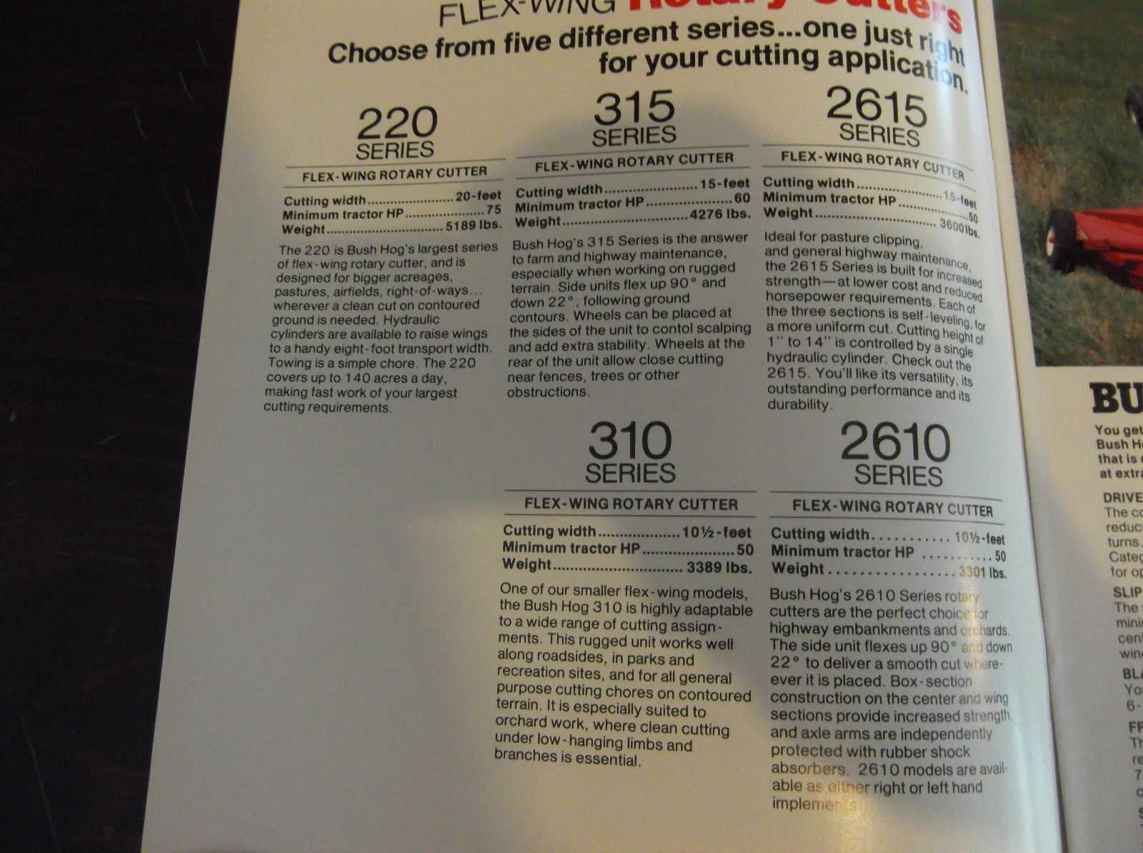 BUSH HOG FLEX-WING ROTARY CUTTERS BROCHURE 220 315 2615 310 2610 SERIES