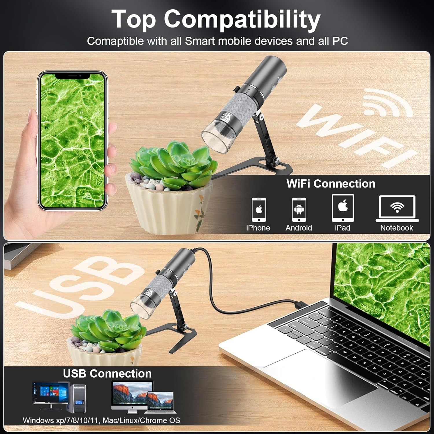 Portable 4K HD Digital Microscope – Wi-Fi Enabled for PC and Smartphone Use