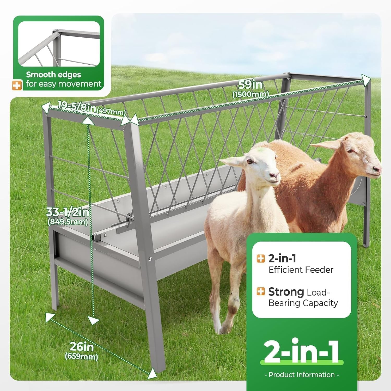 Pasture Hay Feeder 2 in 1 55 Gallon Livestock Feed Trough with 22 | Gallon Feed