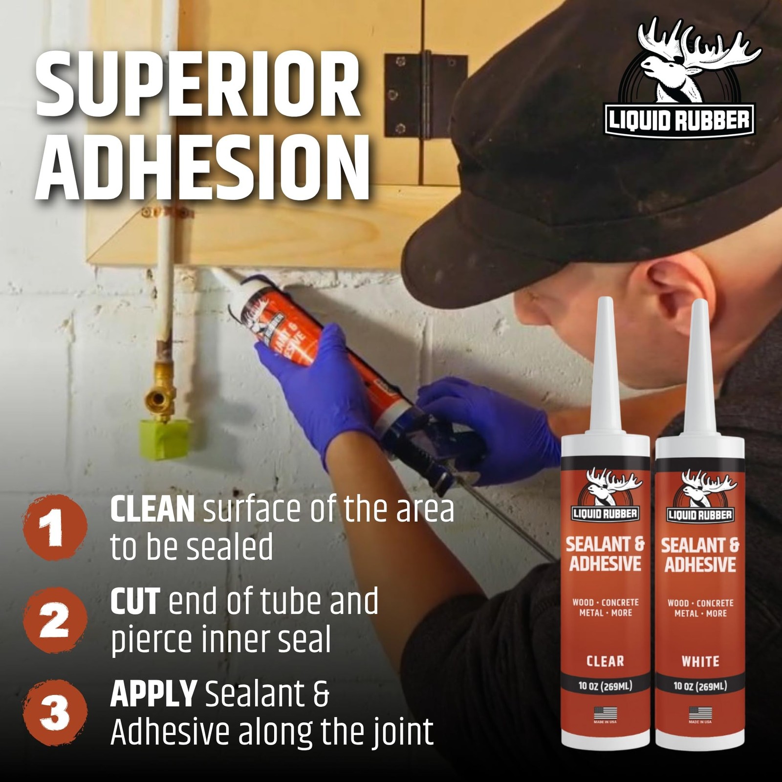 Liquid Rubber Caulk – Hybrid Adhesive and Protective Sealant, White, 1 Pack