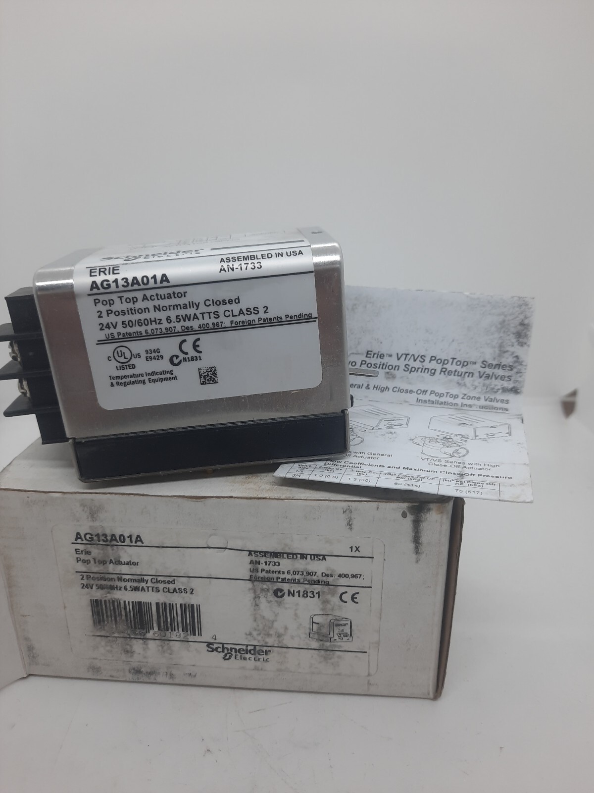 NEW Old Stock Schneider Electric AG13A02A Erie Pop Top Actuator