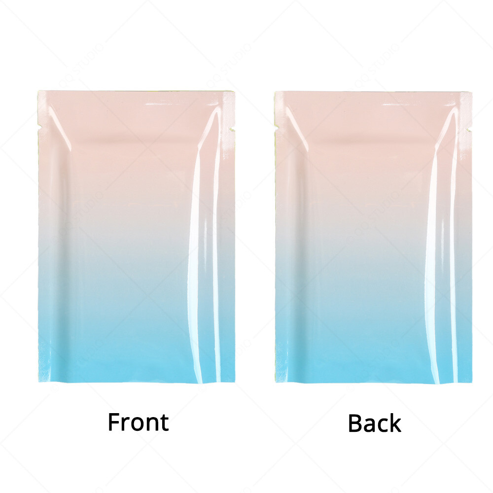 Multi-Size Glossy Gradient Pink+Blue Foil Mylar Open Top Pouch Bag w/ Tear Notch