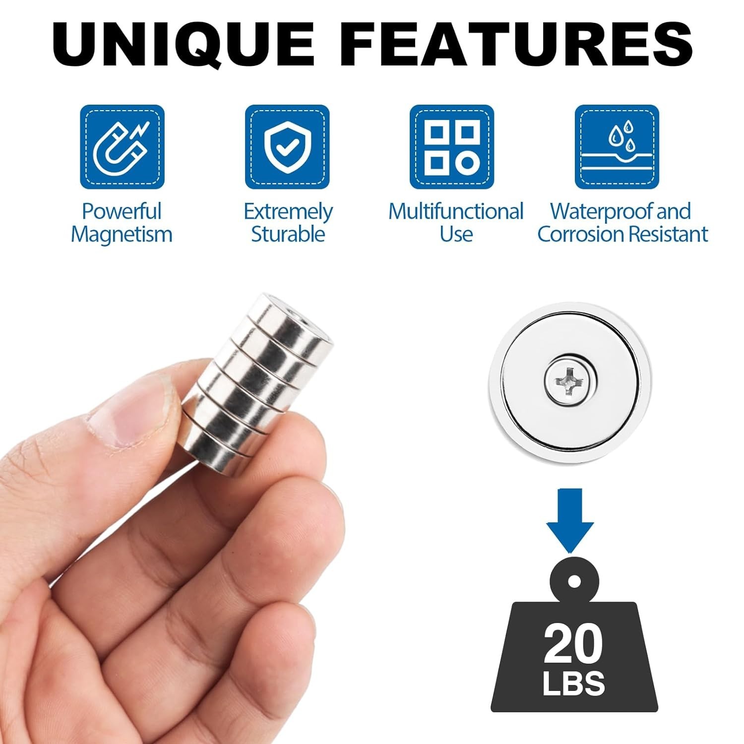 Heavy Duty Neodymium Magnets, 20lb Pull Force – 36 Pack