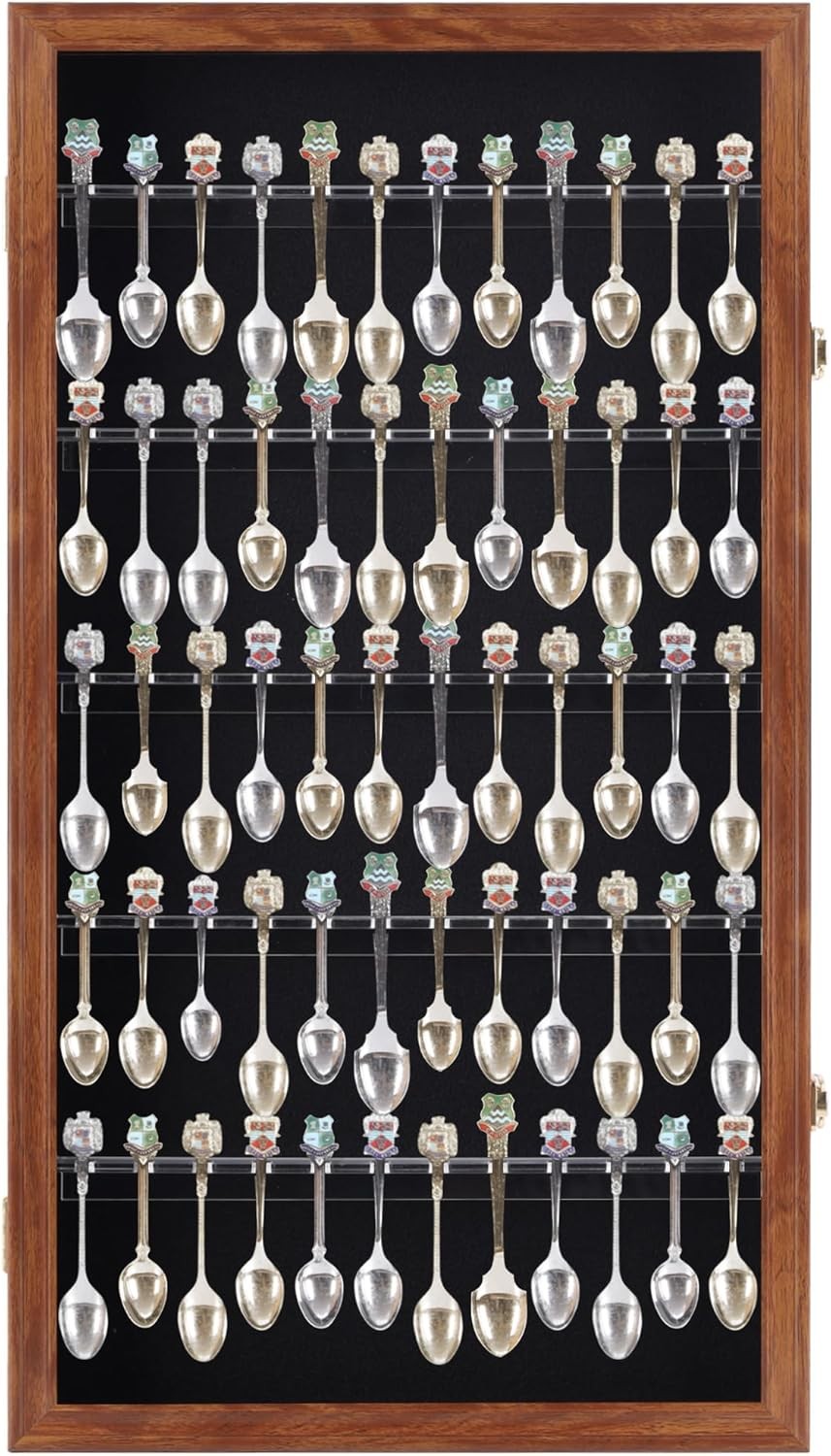 60 Souvenir Spoon Tea Display Case Rack Holder Wall Small, Walnut