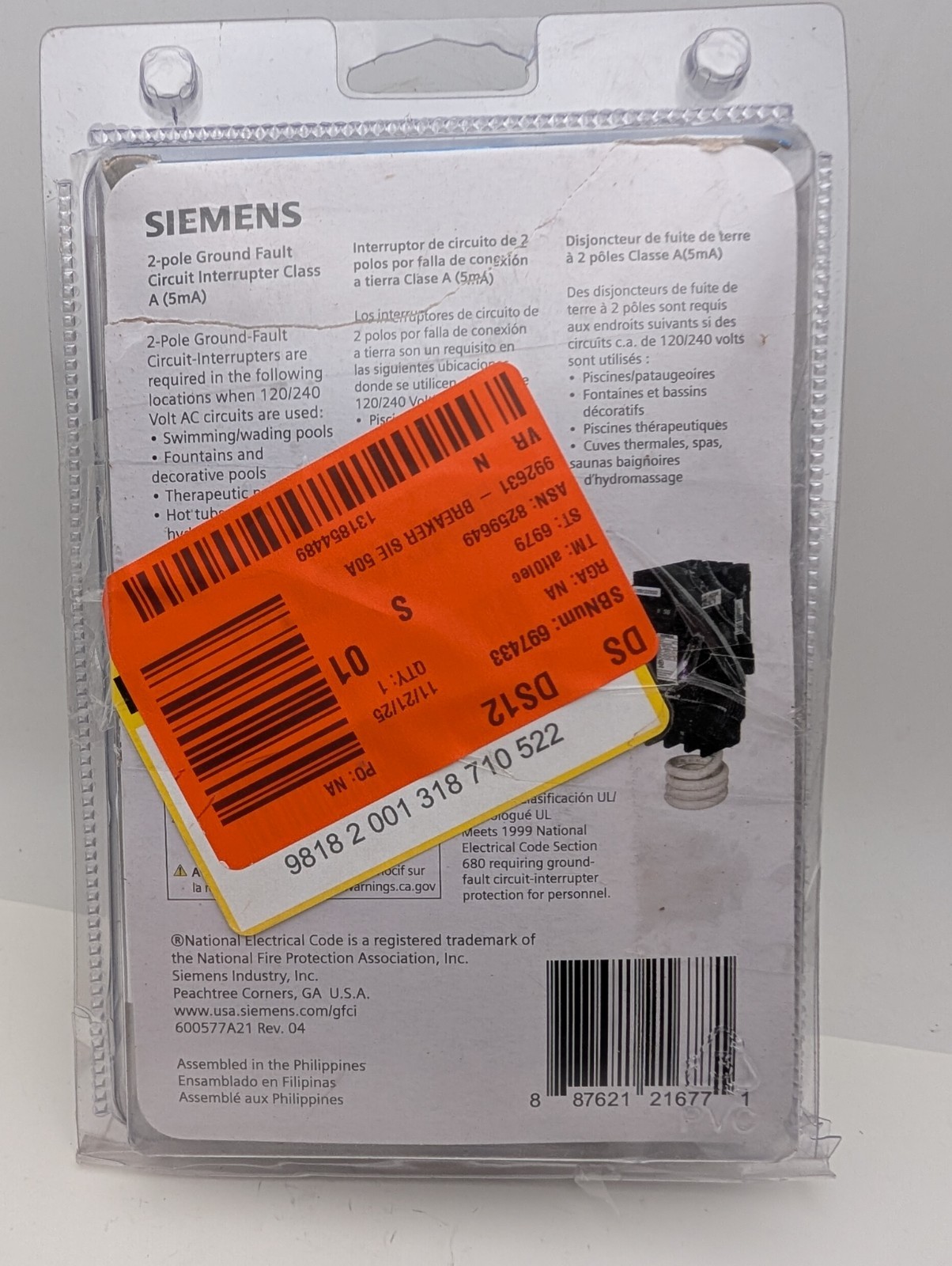 Siemens QF250AP 50 Amp Two Pole Circuit Breaker (Open Box, Tested)