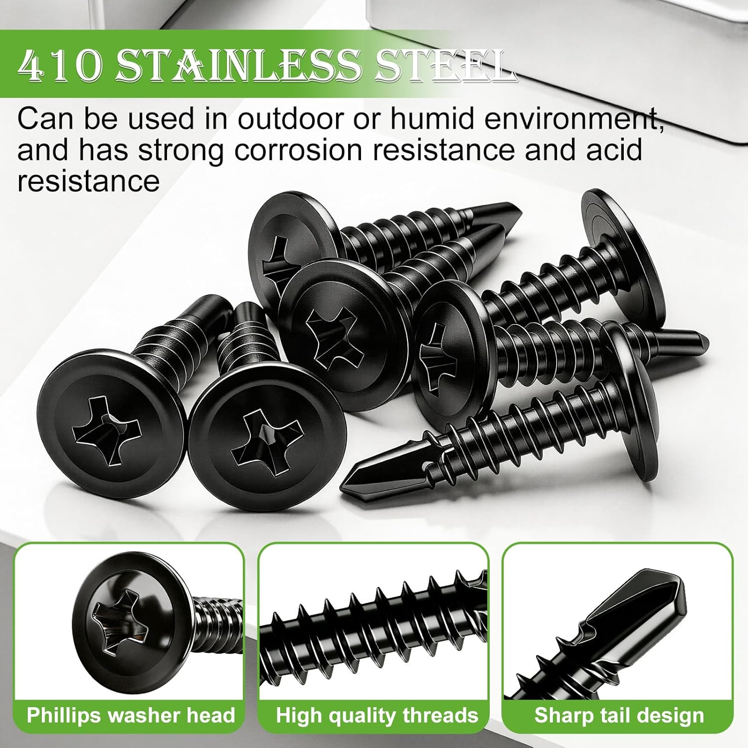 230PCS #8 Self Tapping Screws,410 Stainless Steel Self Tapping Screws for Metal,