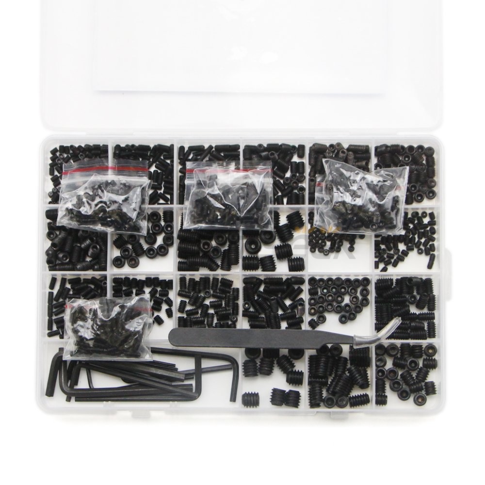 1145Pcs Set Screw Assortment Kit Head Socket Hex Drive Cup Point Grub Screws Set