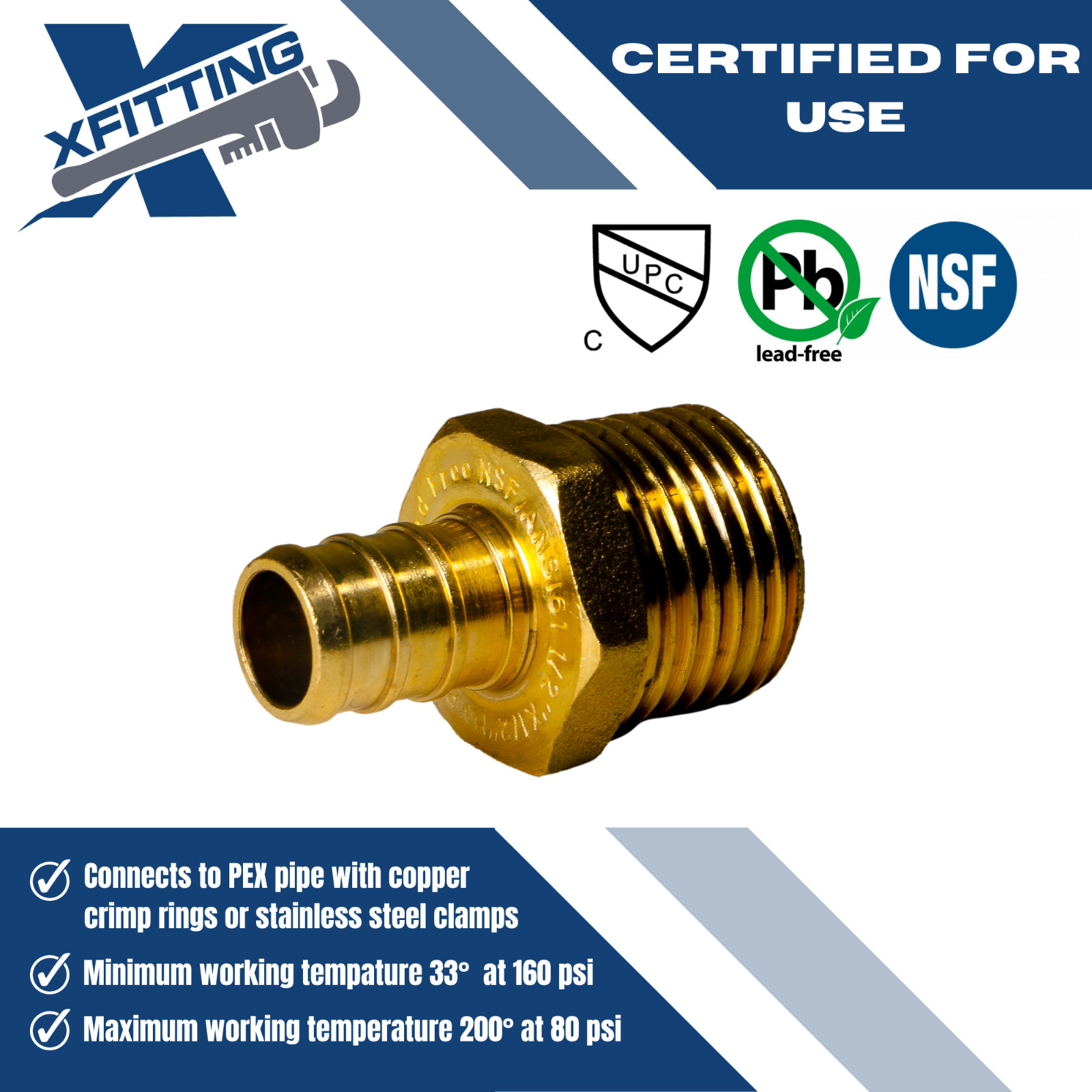 25 PIECES 1/2″ PEX X 1/2″MALE NPT THREADED ADAPTER-BRASS CRIMP FITTING LEAD FREE