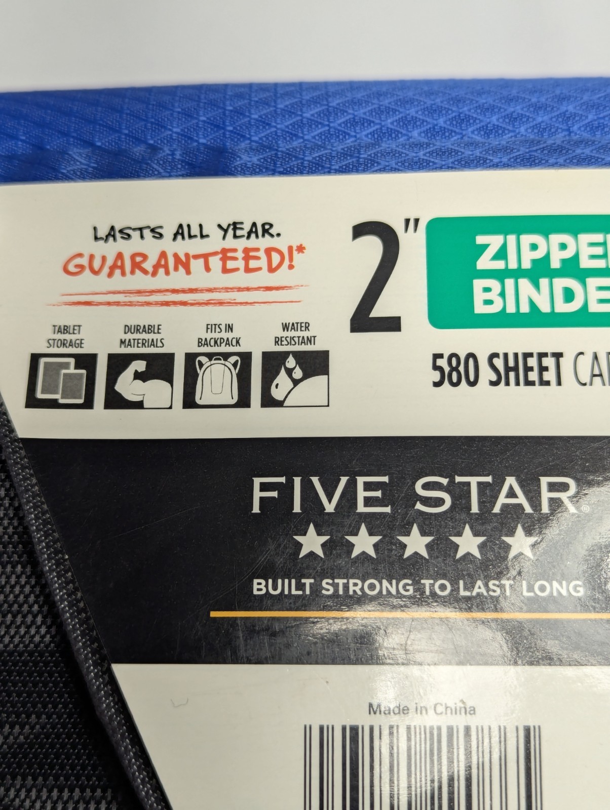 FIVE STAR Zipper Binder Blue & Black 2″ W/ Carrying Strap 2016 NEW College Work