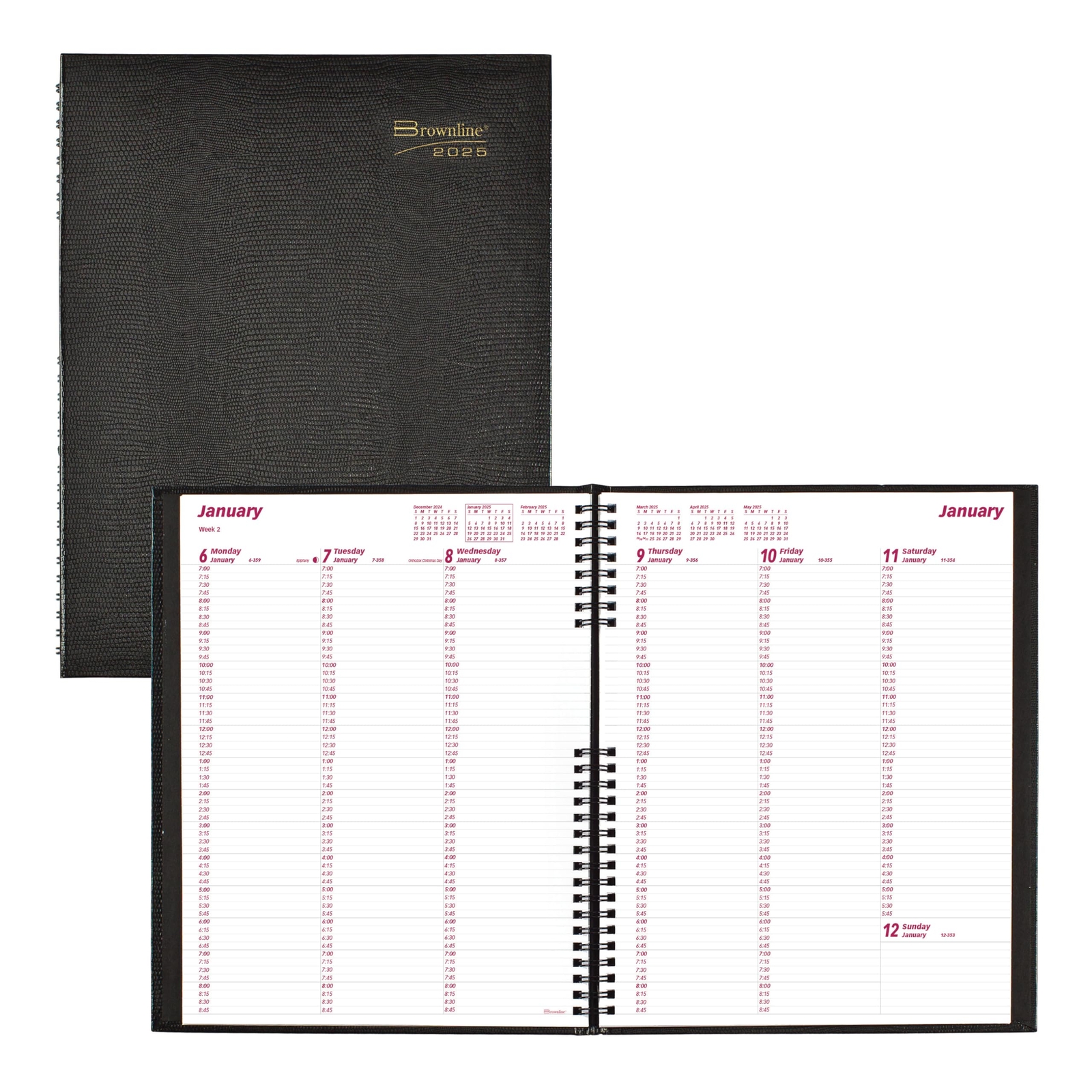 Black CoilPro Weekly Appointment Planner 2025 11×8.5 Two Page Format