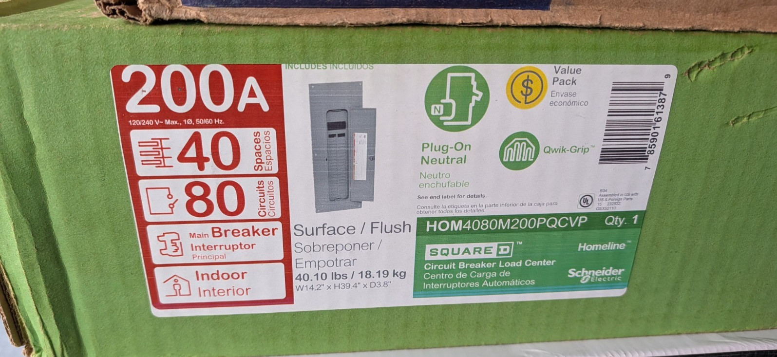 Square D Main Breaker 200 Amp 40-Space 80-Circuit Plug-On Neutral Load Center